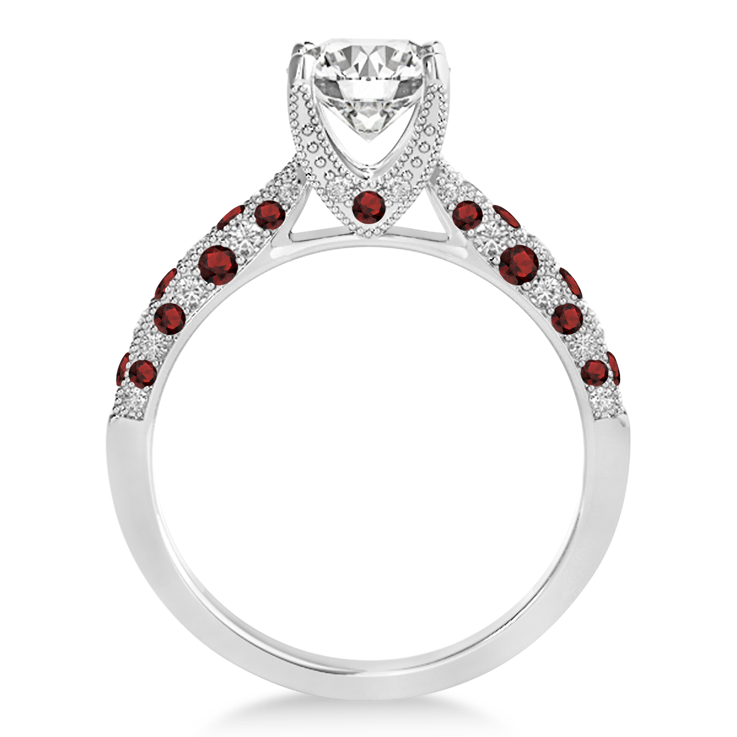 Alternating Diamond & Garnet Engravable Engagement Ring in 18k White Gold (0.45ct)