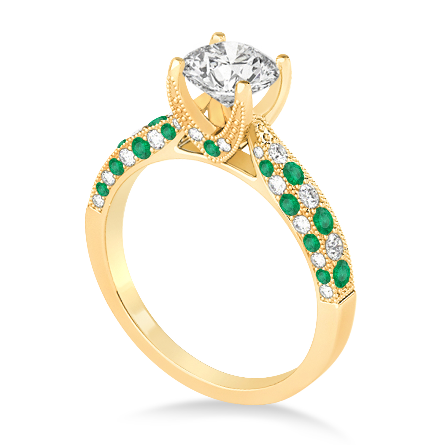 Alternating Diamond & Emerald Engravable Engagement Ring in 18k Yellow Gold (0.45ct)