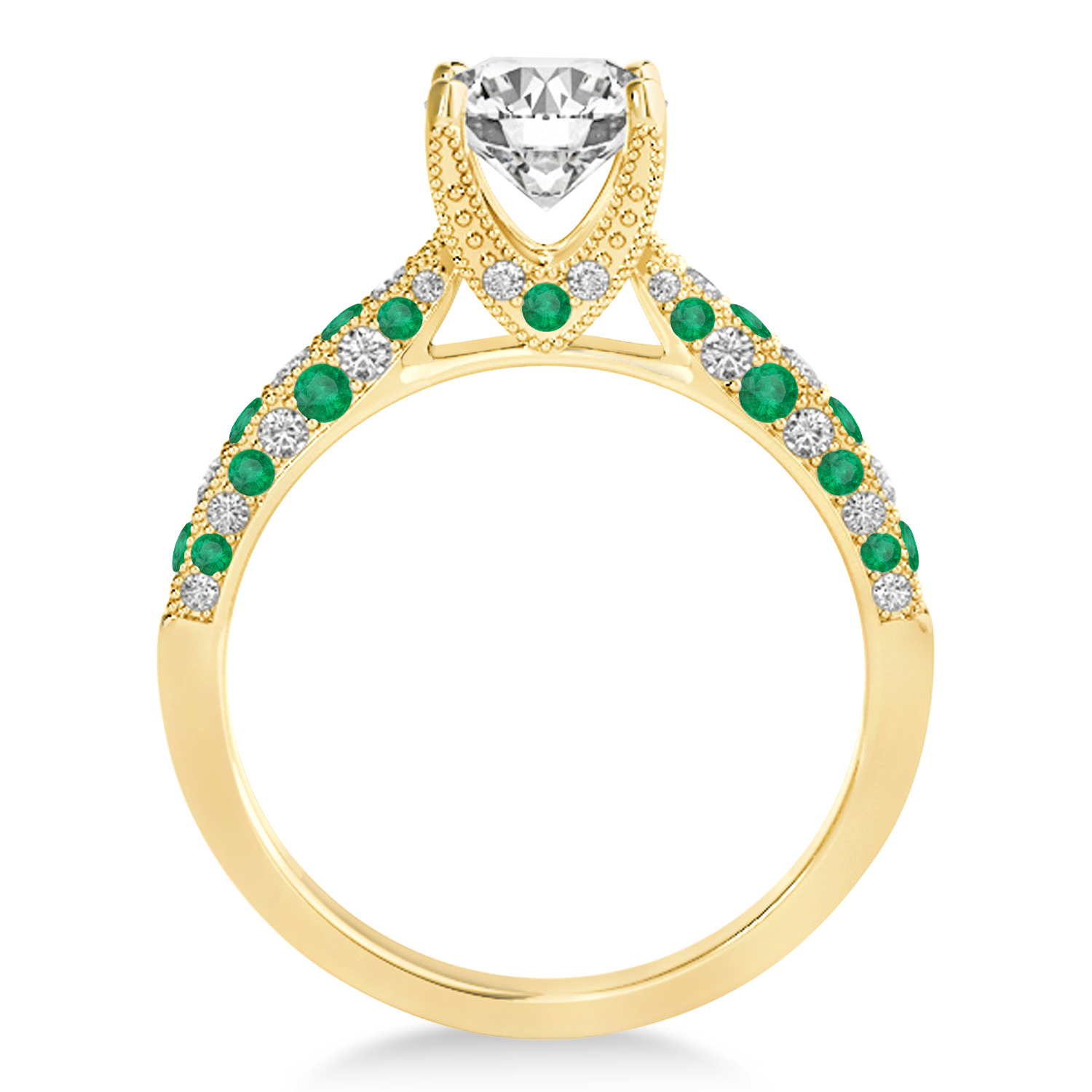 Alternating Diamond & Emerald Engravable Engagement Ring in 18k Yellow Gold (0.45ct)