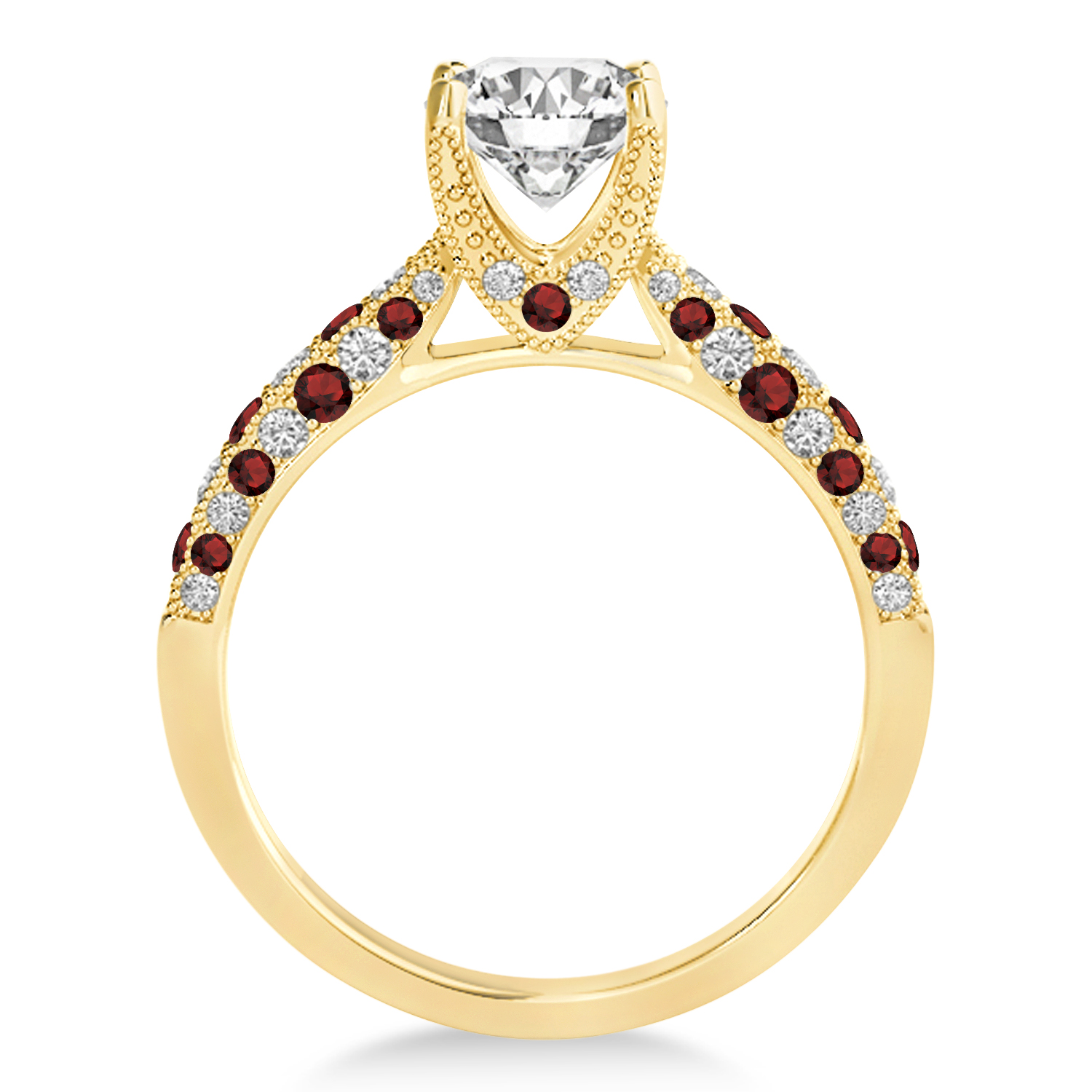 Alternating Diamond & Garnet Engravable Engagement Ring in 18k Yellow Gold (0.45ct)