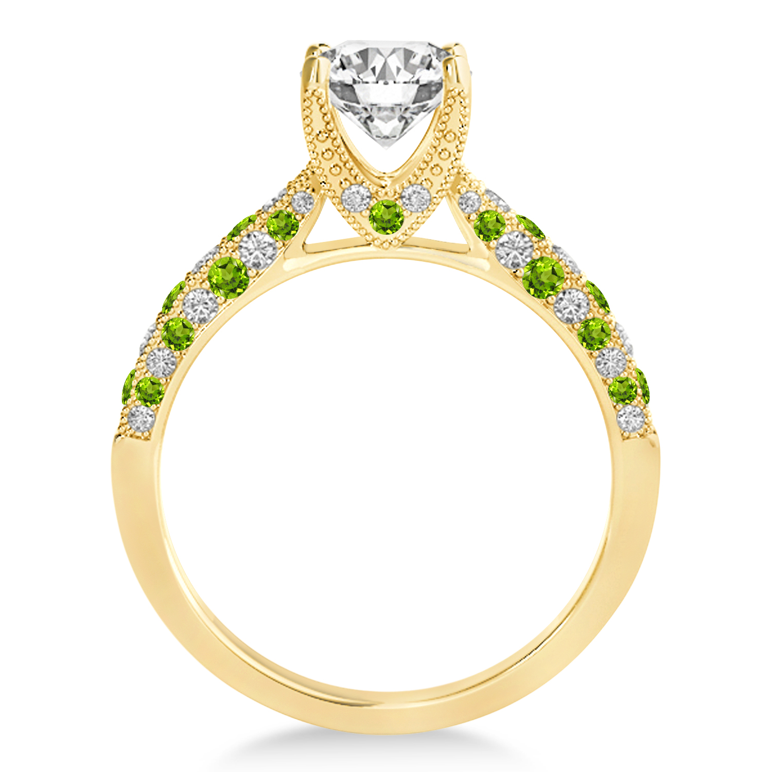 Alternating Diamond & Peridot Engravable Engagement Ring in 18k Yellow Gold (0.45ct)