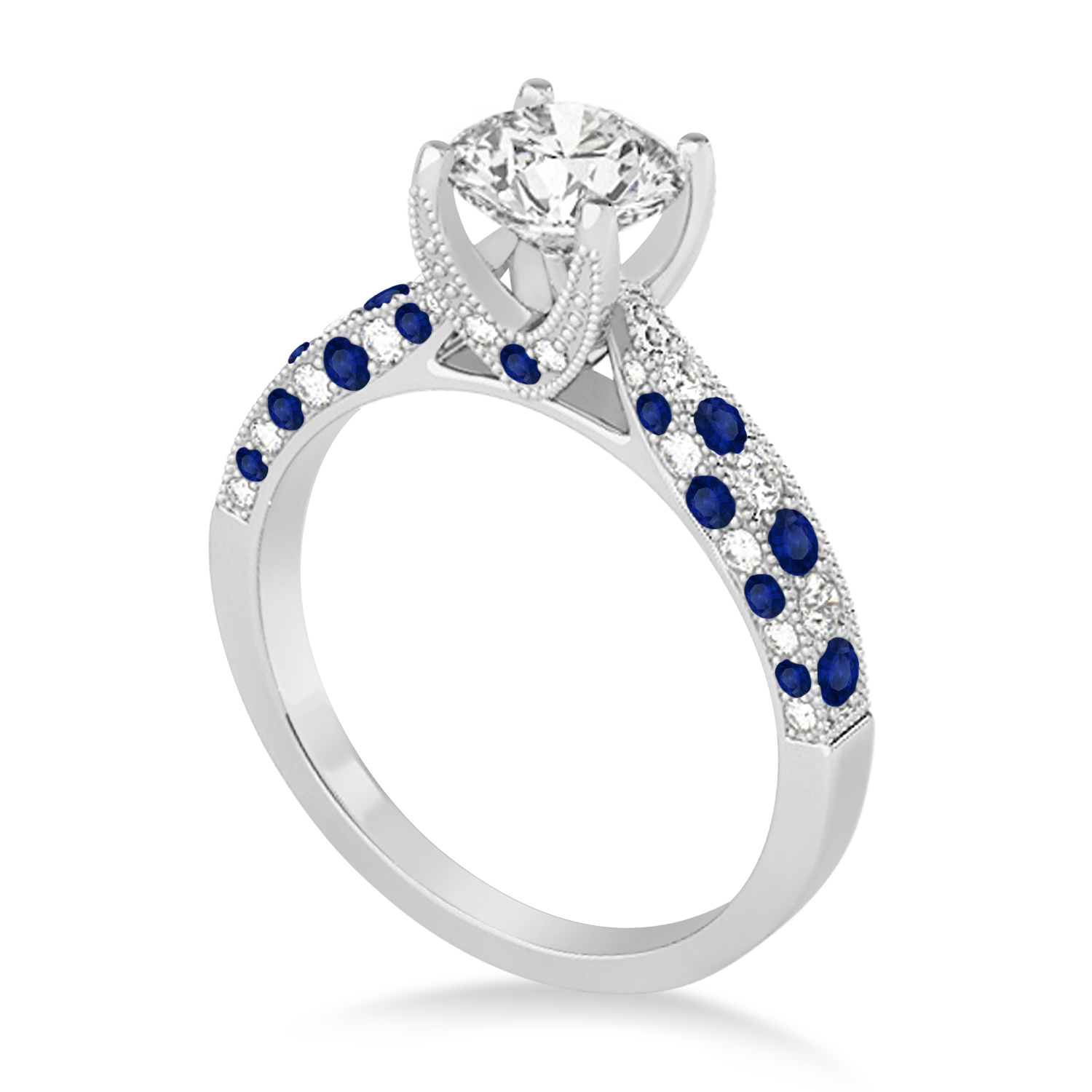 Alternating Diamond & Blue Sapphire Engravable Engagement Ring in Palladium (0.45ct)