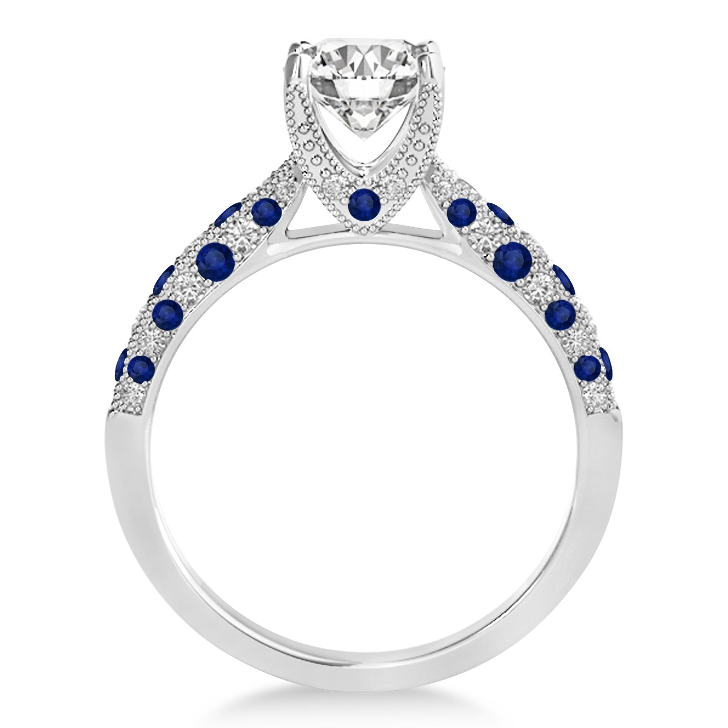 Alternating Diamond & Blue Sapphire Engravable Engagement Ring in Palladium (0.45ct)