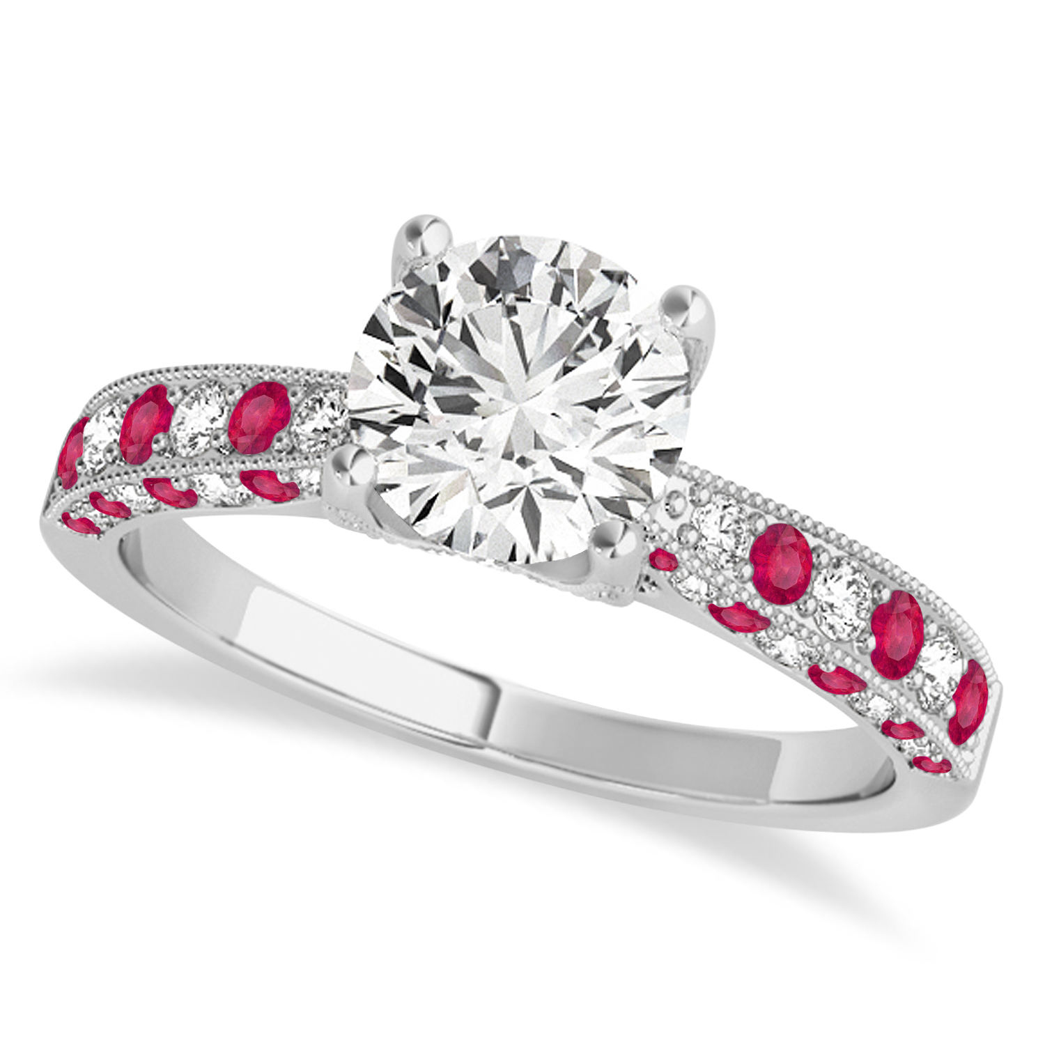 Alternating Diamond & Ruby Engravable Engagement Ring in Palladium (0.45ct)