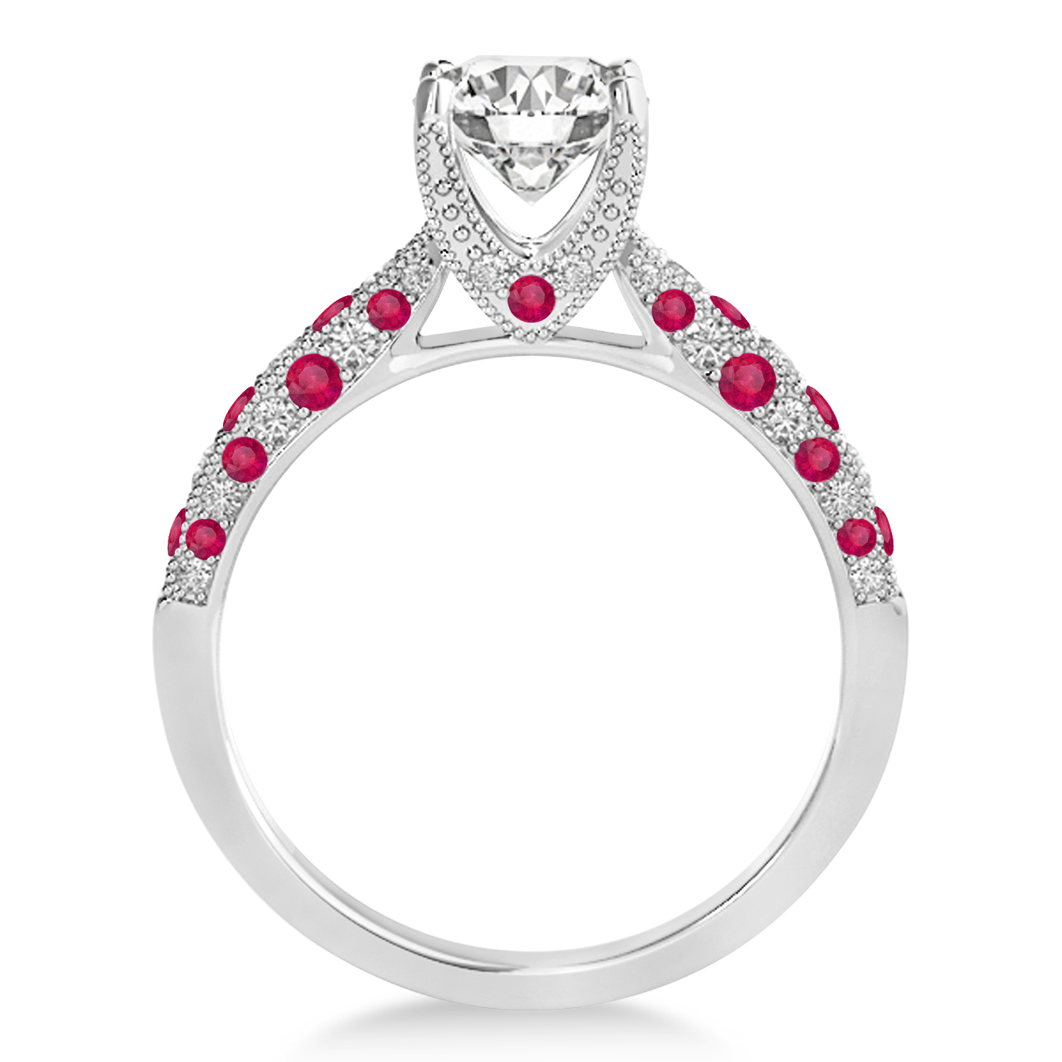 Alternating Diamond & Ruby Engravable Engagement Ring in Palladium (0.45ct)
