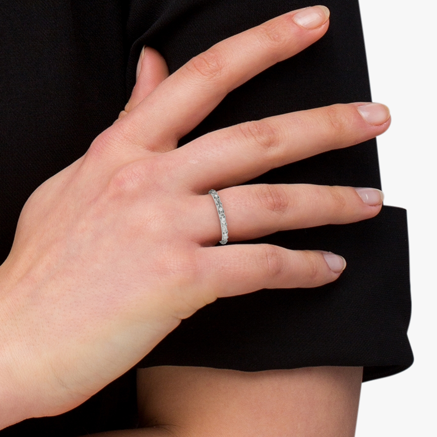 Lab Grown Diamond Antique Style Wedding Band 14k White Gold (0.04ct)