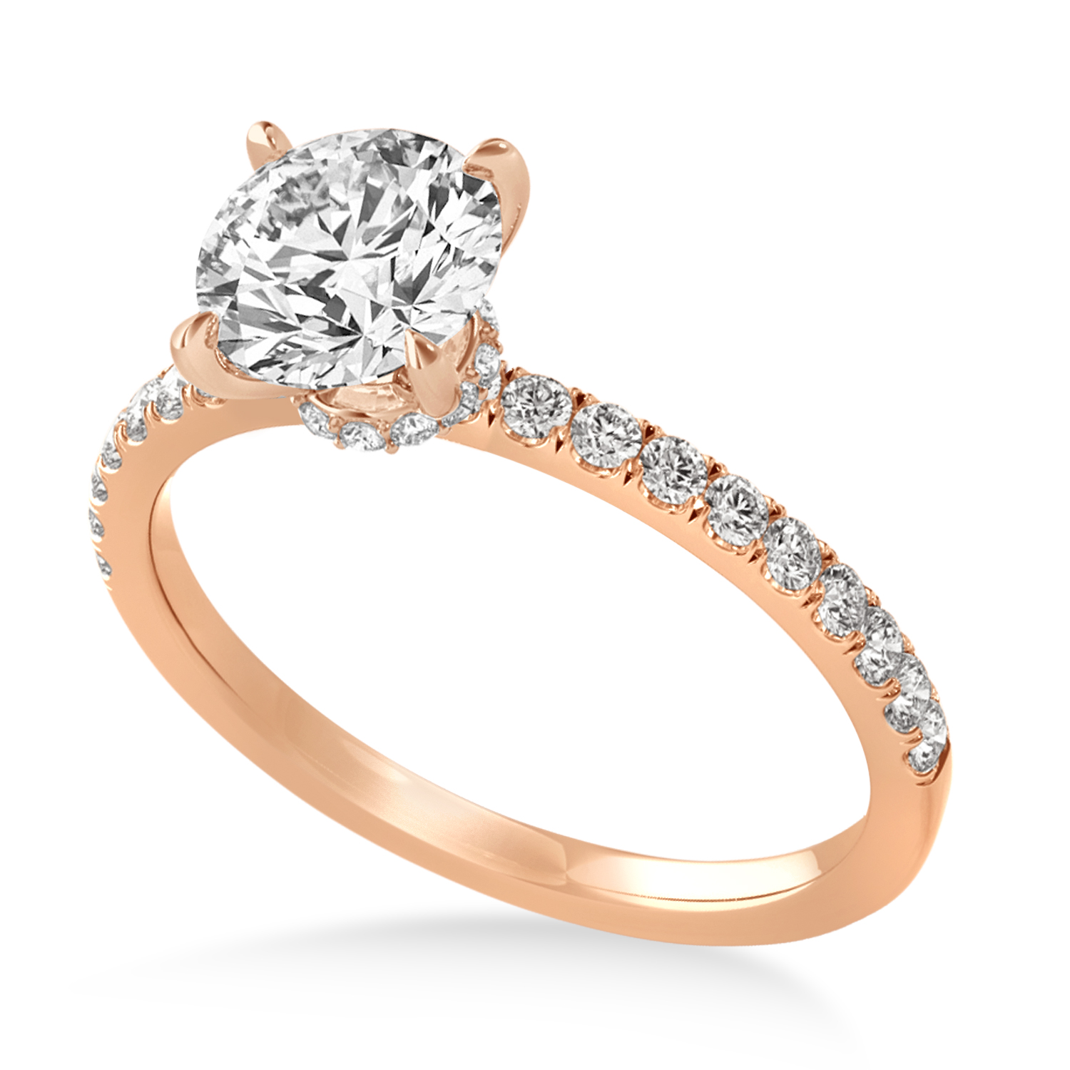 Diamond Single Row Hidden Halo Engagement Ring 14k Rose Gold (0.25ct)