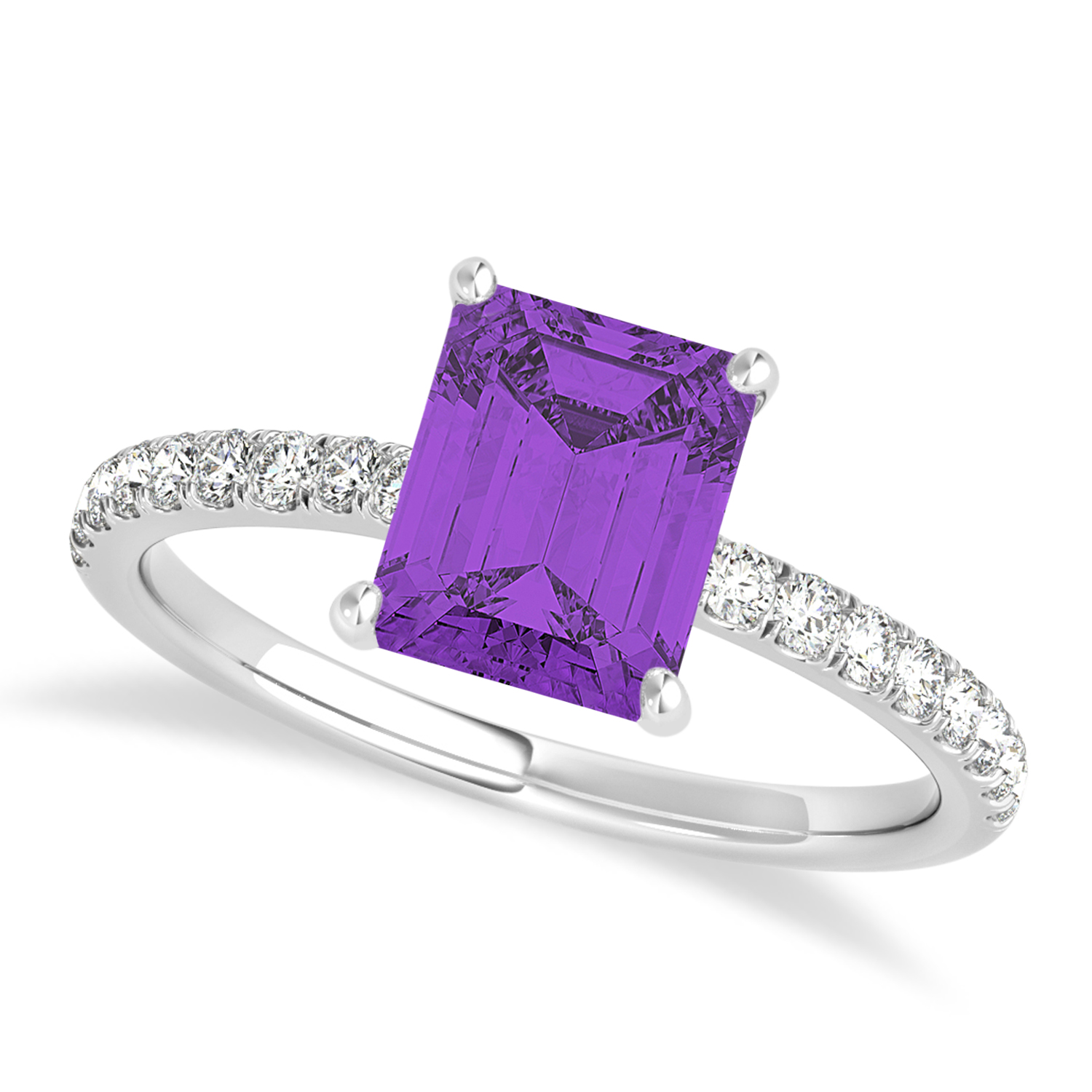 Emerald Amethyst & Diamond Single Row Hidden Halo Engagement Ring 18k White Gold (1.31ct)