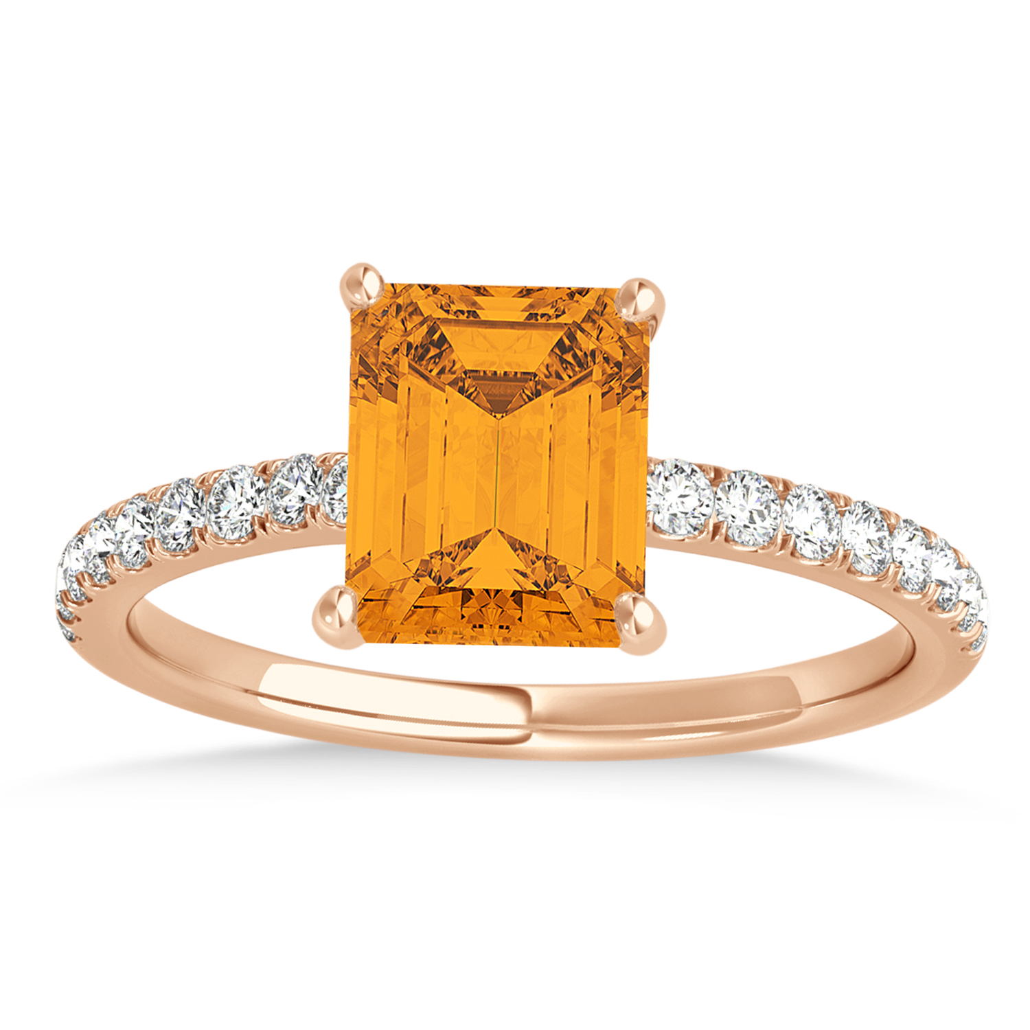 Emerald Citrine & Diamond Single Row Hidden Halo Engagement Ring 14k Rose Gold (1.31ct)