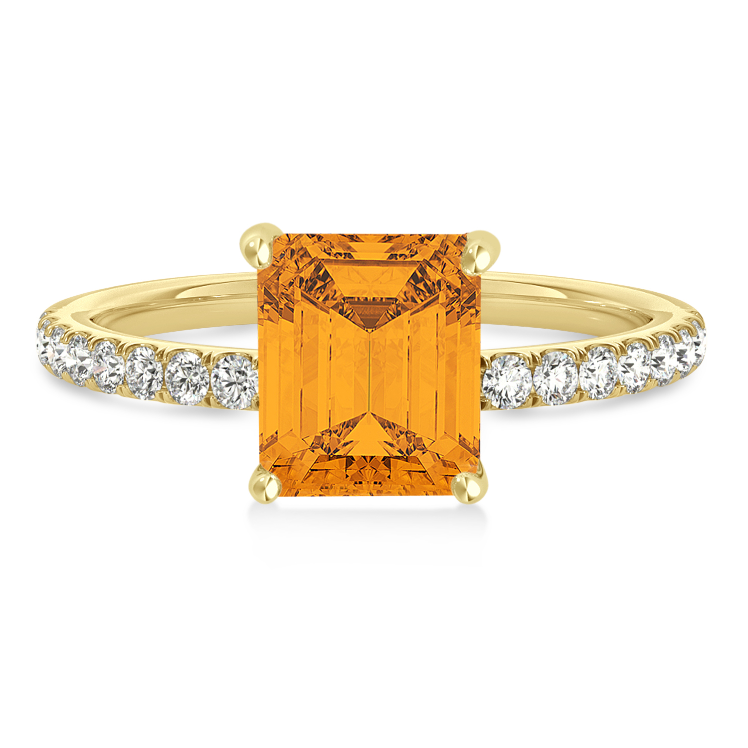 Emerald Citrine & Diamond Single Row Hidden Halo Engagement Ring 18k Yellow Gold (1.31ct)