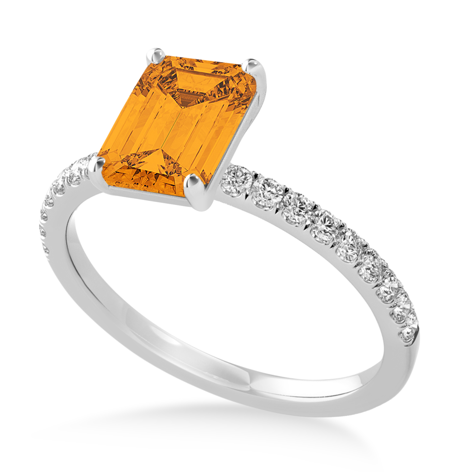 Emerald Citrine & Diamond Single Row Hidden Halo Engagement Ring Platinum (1.31ct)