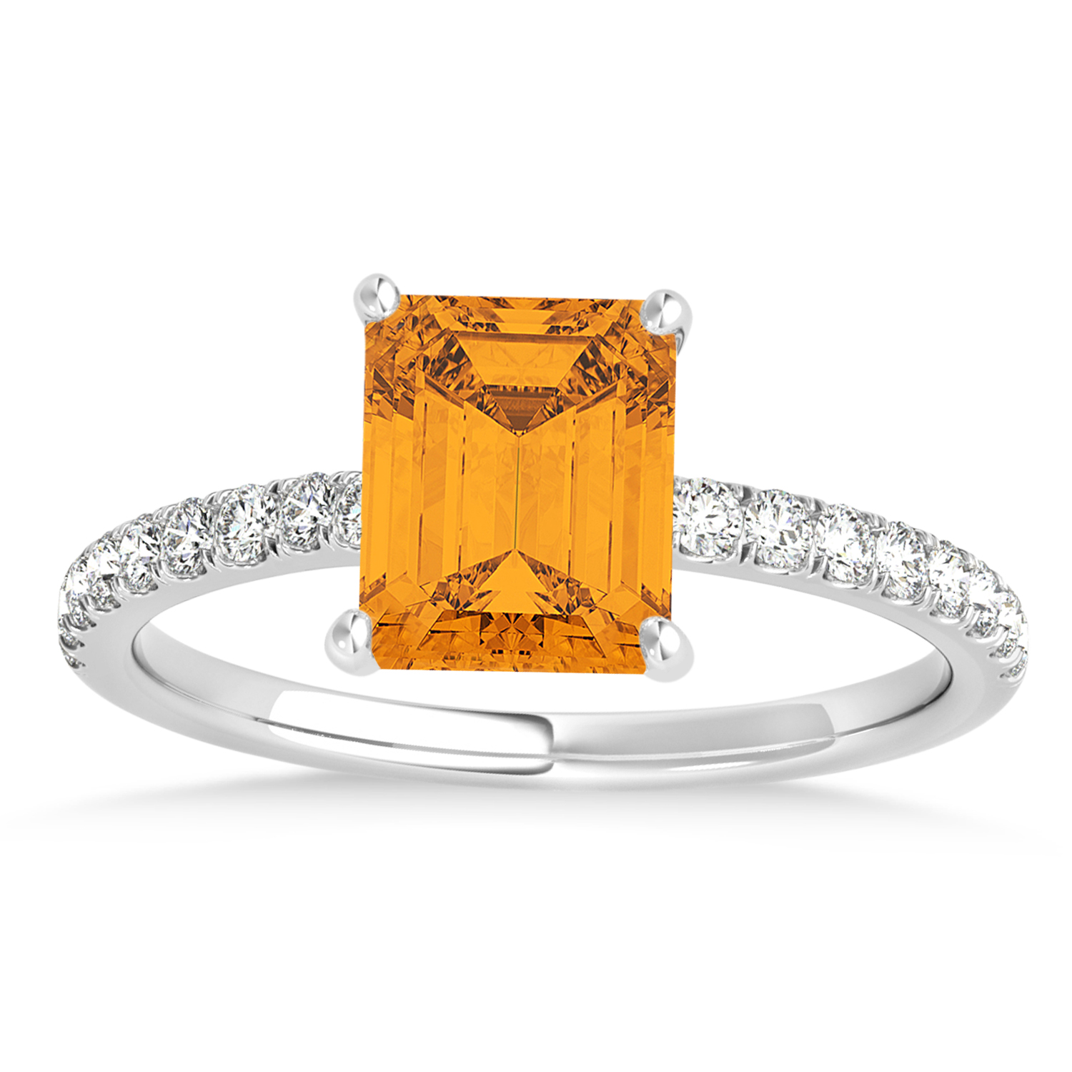 Emerald Citrine & Diamond Single Row Hidden Halo Engagement Ring Platinum (1.31ct)