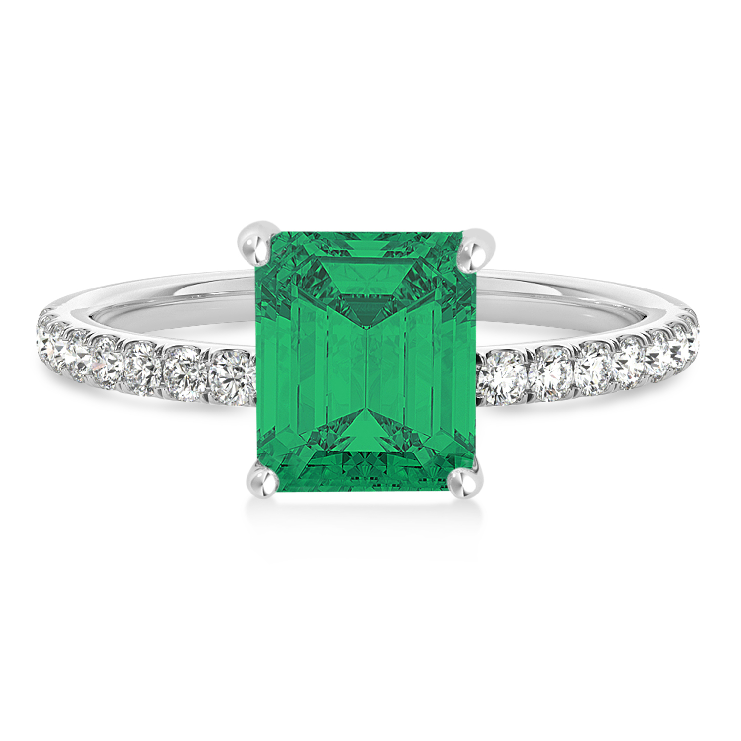 Emerald Emerald & Diamond Single Row Hidden Halo Engagement Ring Platinum (1.31ct)