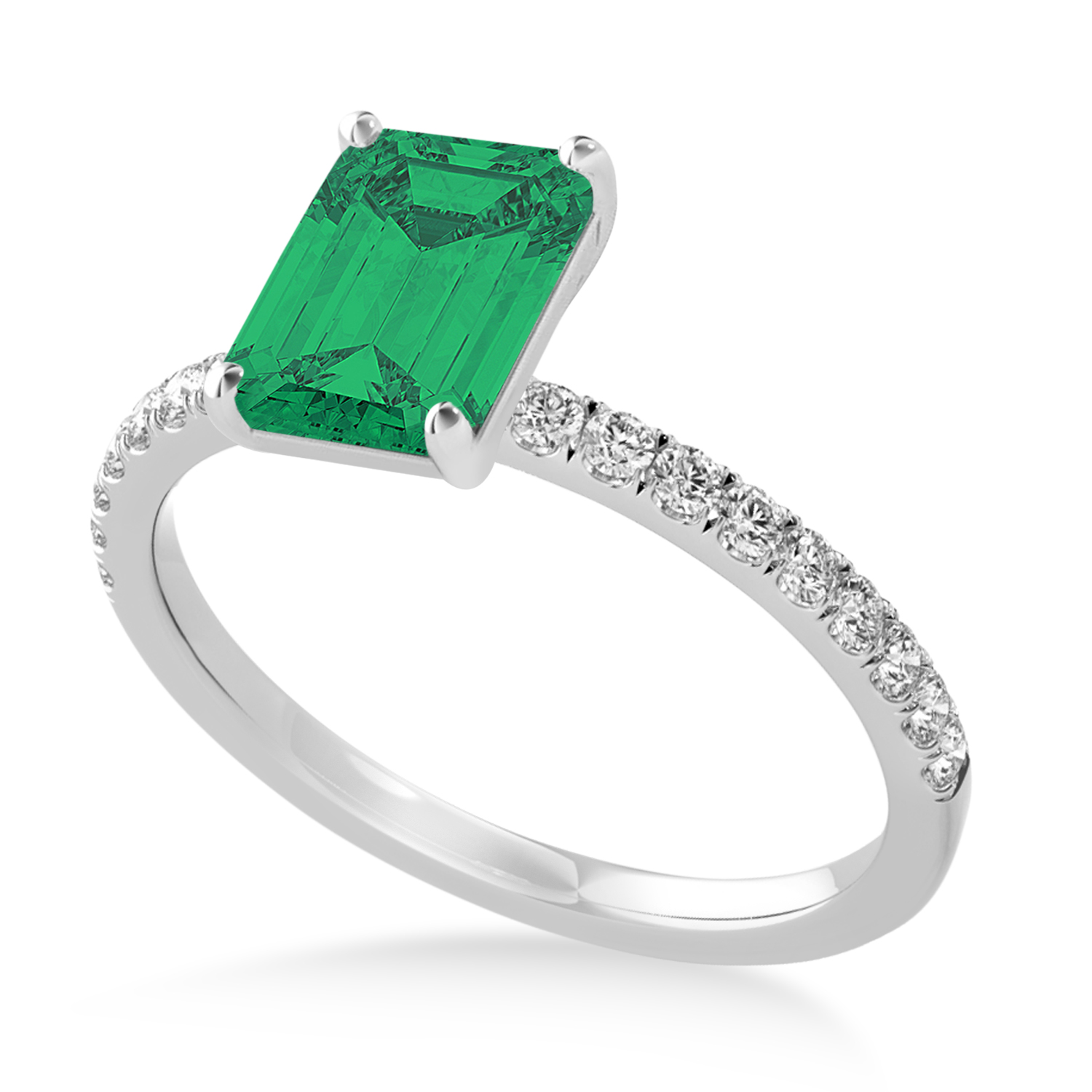 Emerald Emerald & Diamond Single Row Hidden Halo Engagement Ring Platinum (1.31ct)
