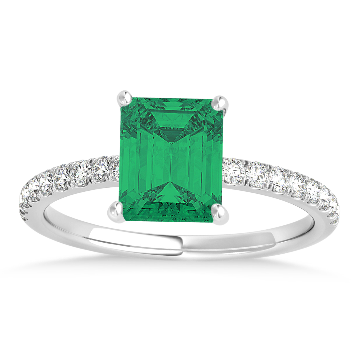 Emerald Emerald & Diamond Single Row Hidden Halo Engagement Ring Platinum (1.31ct)