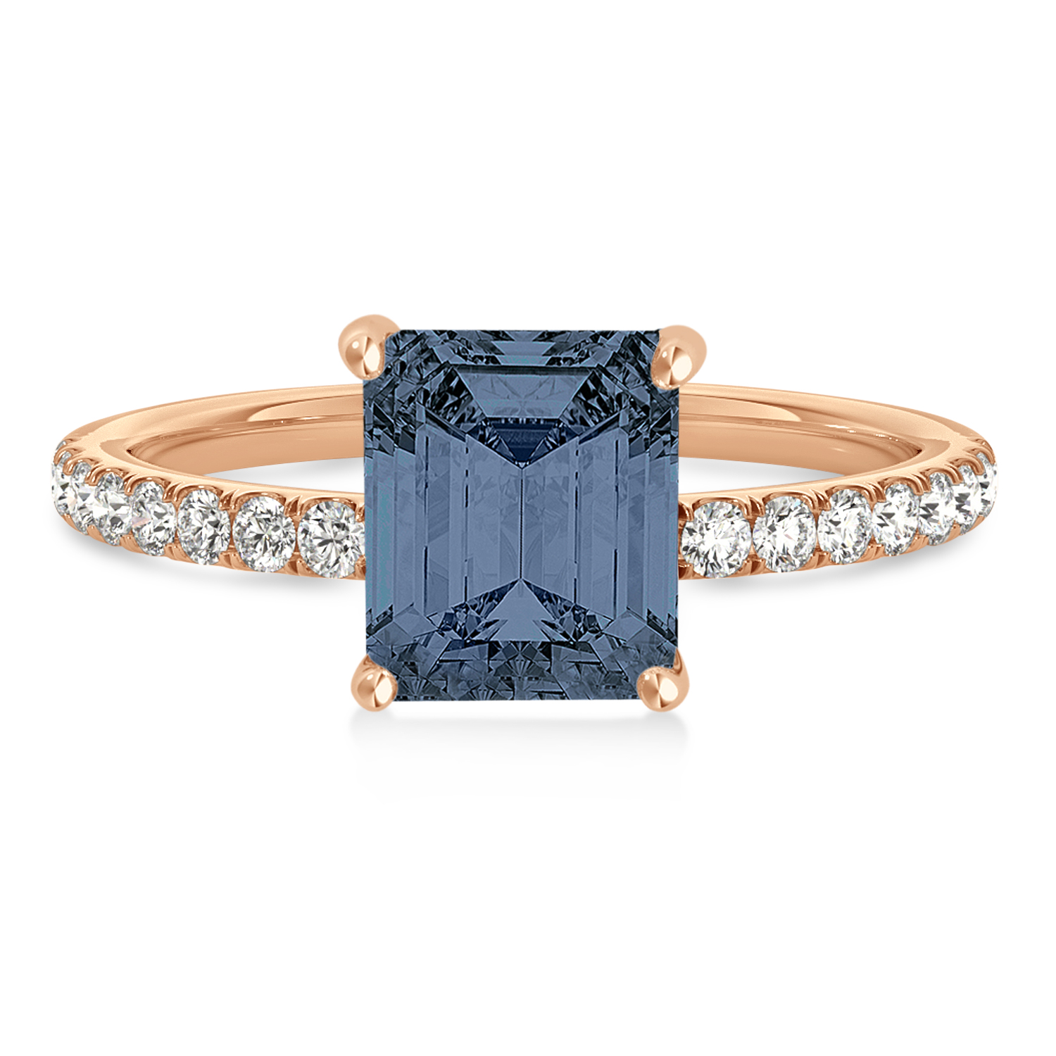 Emerald Gray Spinel & Diamond Single Row Hidden Halo Engagement Ring 14k Rose Gold (1.31ct)