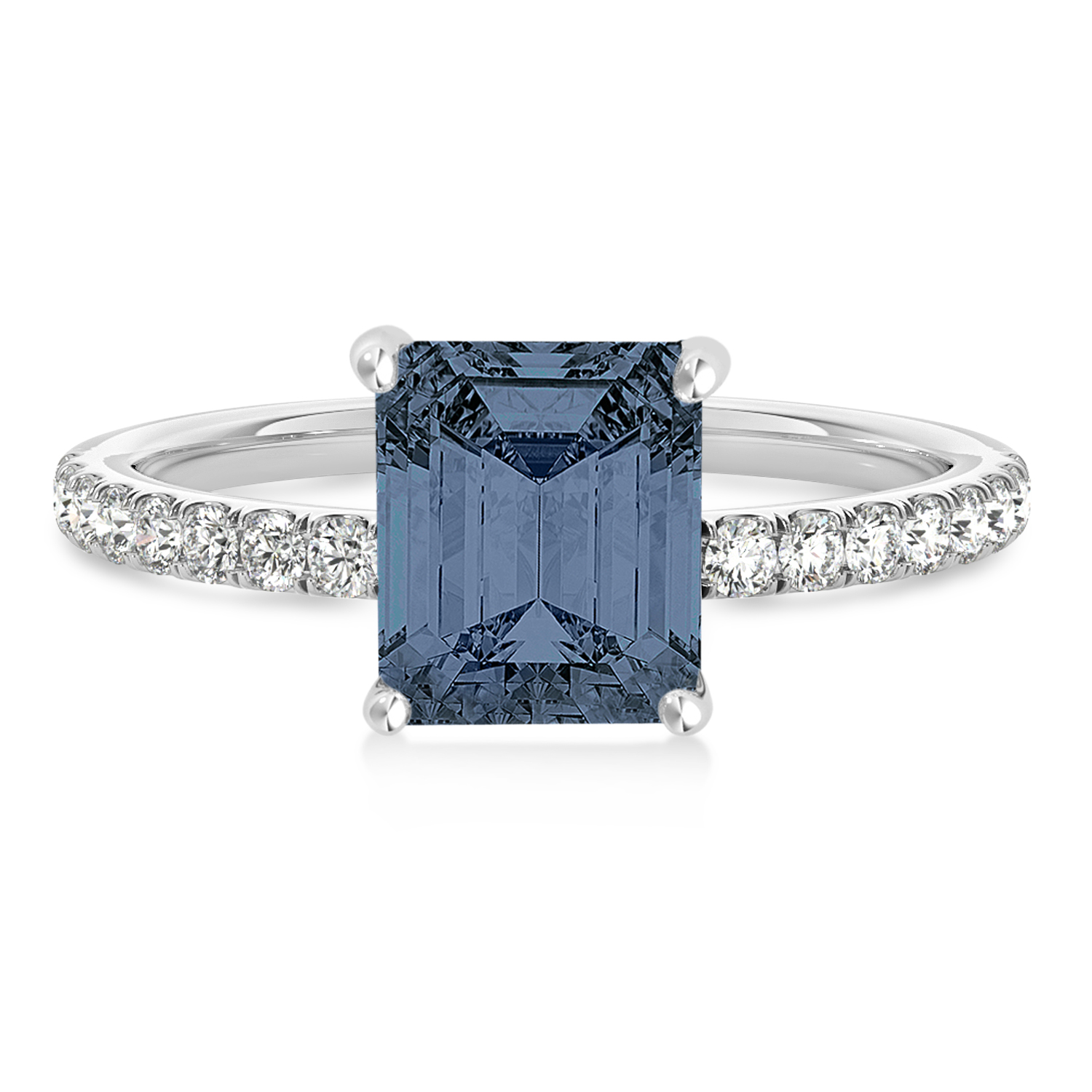 Emerald Gray Spinel & Diamond Single Row Hidden Halo Engagement Ring 14k White Gold (1.31ct)