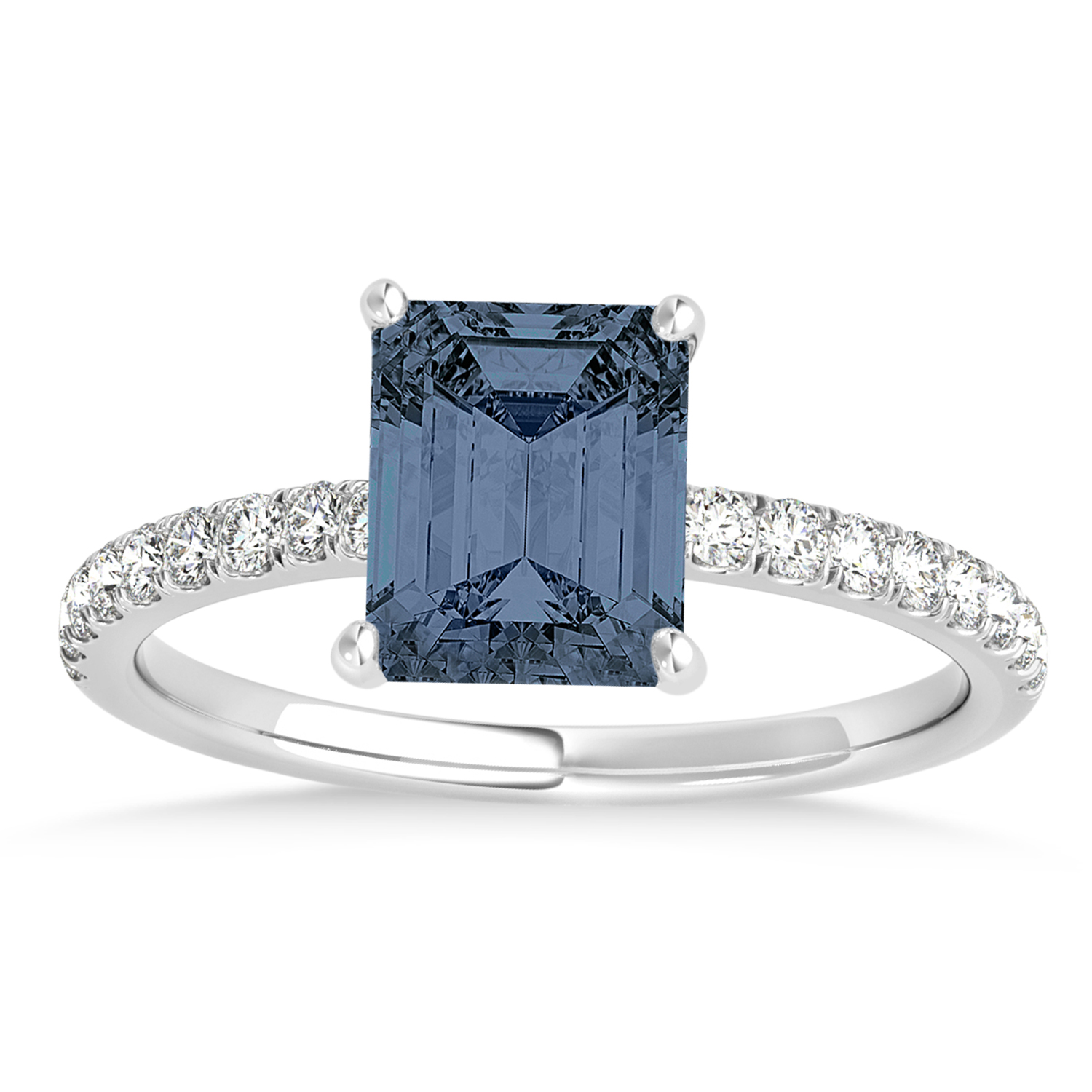 Emerald Gray Spinel & Diamond Single Row Hidden Halo Engagement Ring 14k White Gold (1.31ct)