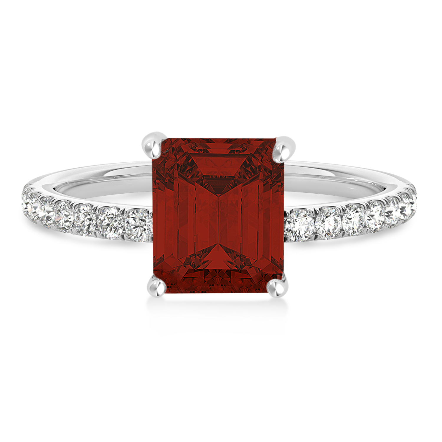 Emerald Garnet & Diamond Single Row Hidden Halo Engagement Ring 18k White Gold (1.31ct)