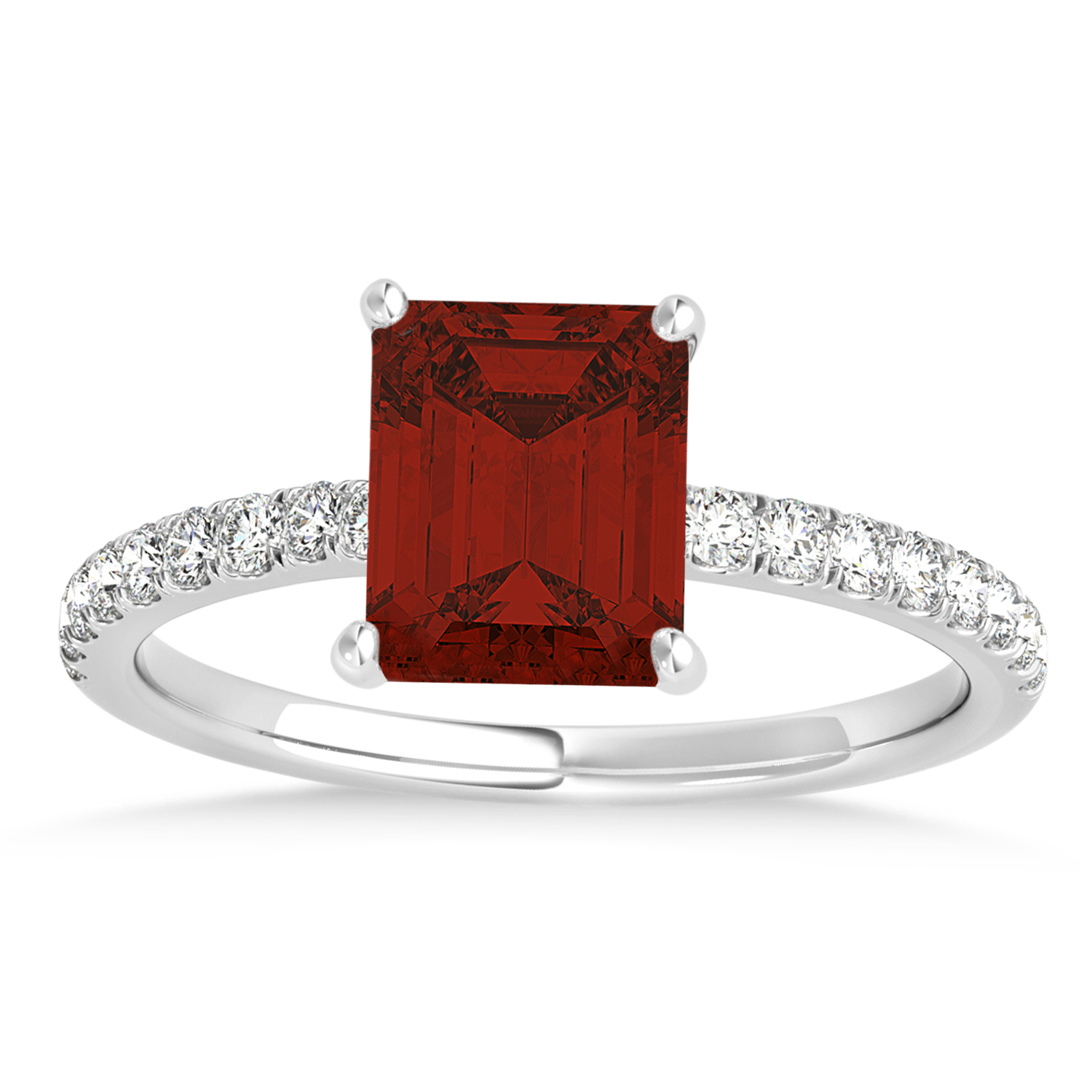 Emerald Garnet & Diamond Single Row Hidden Halo Engagement Ring 18k White Gold (1.31ct)