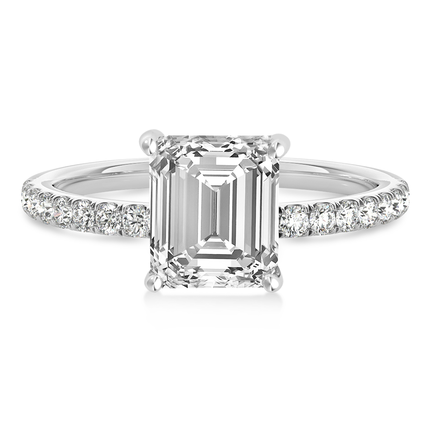 Emerald Lab Grown Diamond Single Row Hidden Halo Engagement Ring 14k White Gold (1.31ct)
