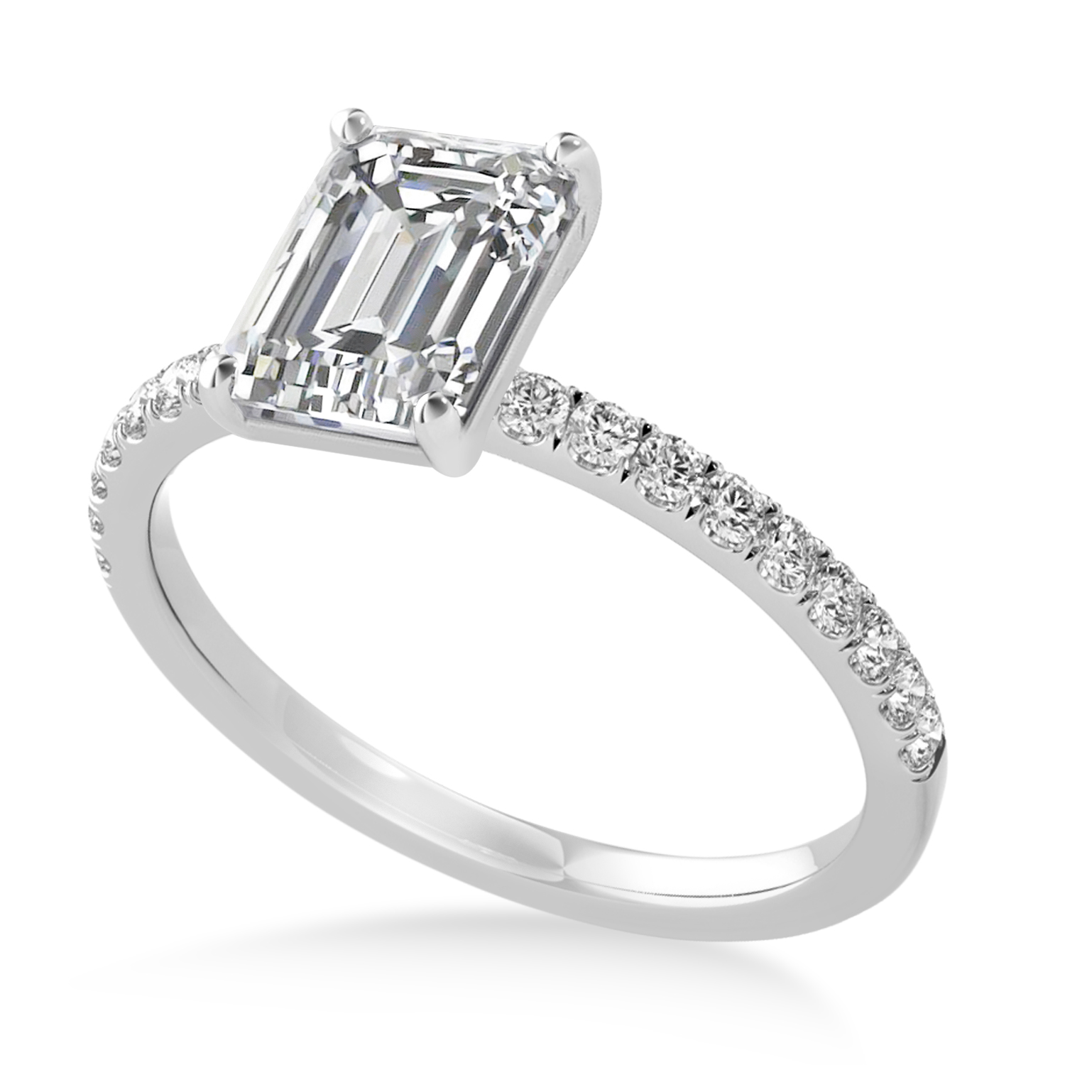 Emerald Lab Grown Diamond Single Row Hidden Halo Engagement Ring 14k White Gold (1.31ct)