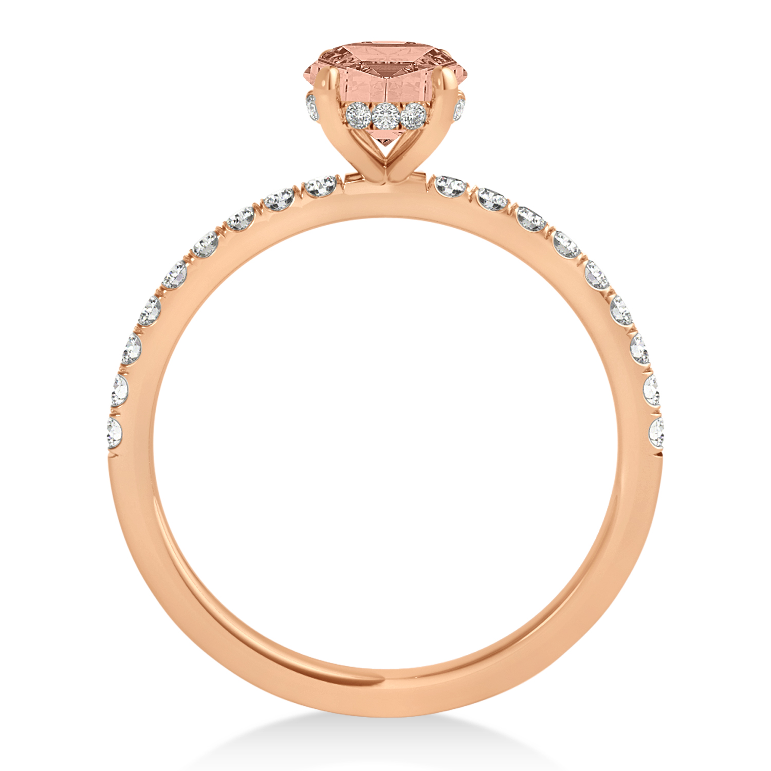 Emerald Morganite & Diamond Single Row Hidden Halo Engagement Ring 14k Rose Gold (1.31ct)