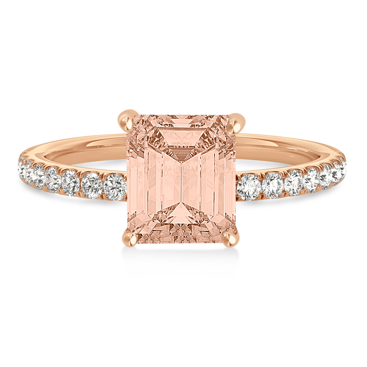 Emerald Morganite & Diamond Single Row Hidden Halo Engagement Ring 14k Rose Gold (1.31ct)