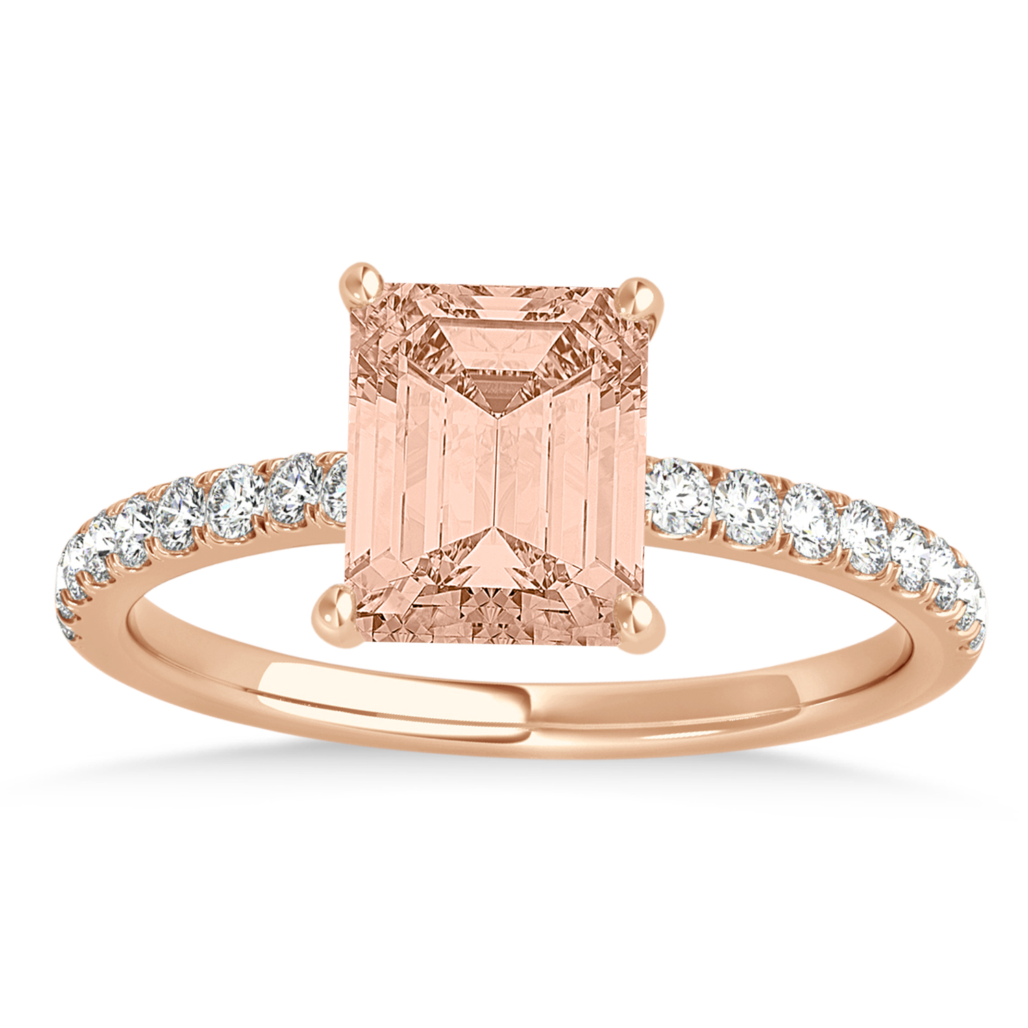 Emerald Morganite & Diamond Single Row Hidden Halo Engagement Ring 14k Rose Gold (1.31ct)