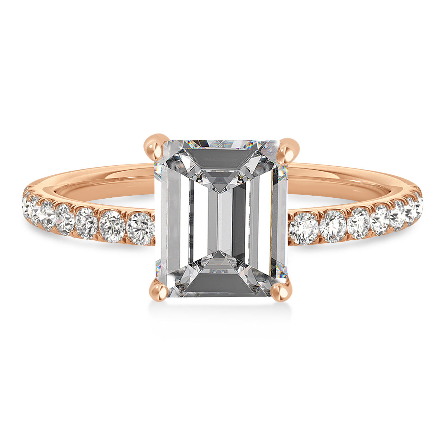 Emerald Moissanite & Diamond Single Row Hidden Halo Engagement Ring 18k Rose Gold (1.31ct)