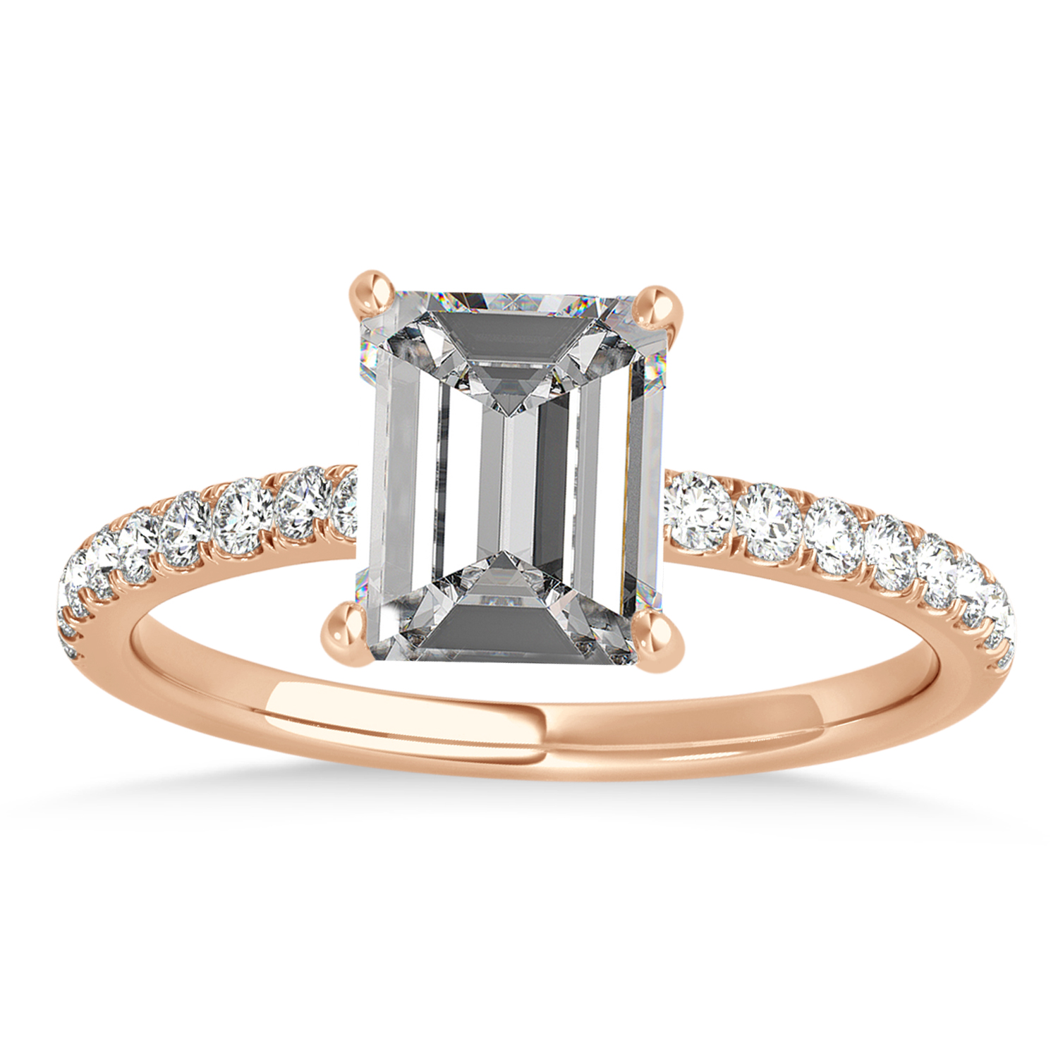 Emerald Moissanite & Diamond Single Row Hidden Halo Engagement Ring 18k Rose Gold (1.31ct)