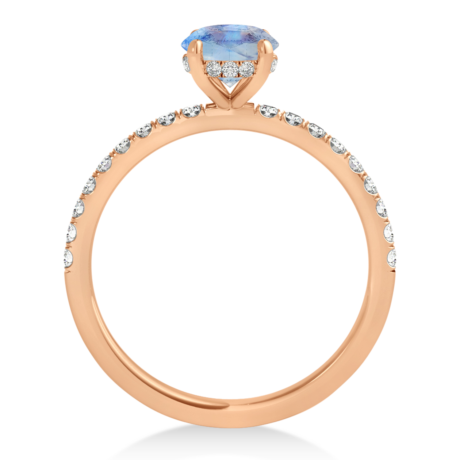 Emerald Moonstone & Diamond Single Row Hidden Halo Engagement Ring 14k Rose Gold (1.31ct)