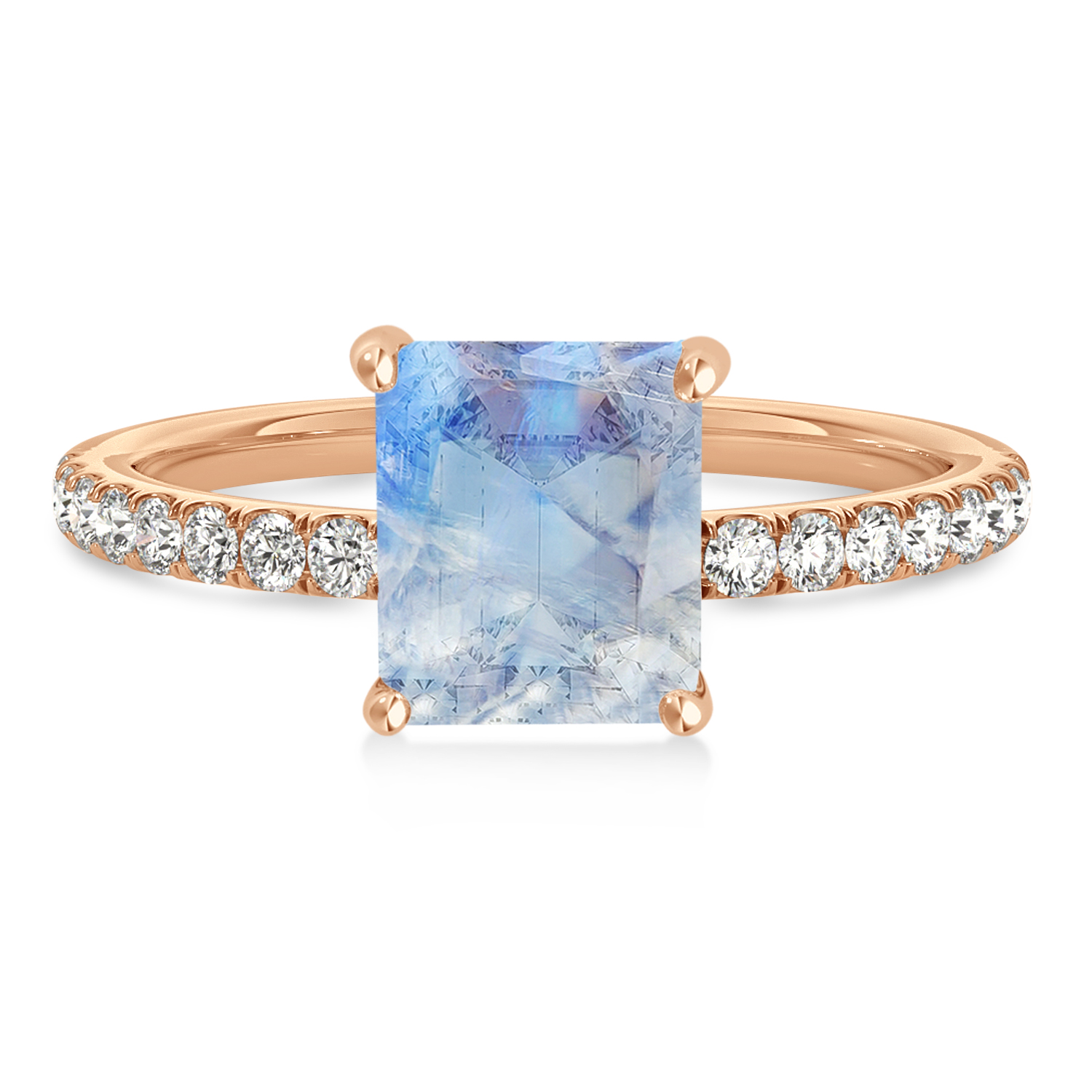 Emerald Moonstone & Diamond Single Row Hidden Halo Engagement Ring 18k Rose Gold (1.31ct)