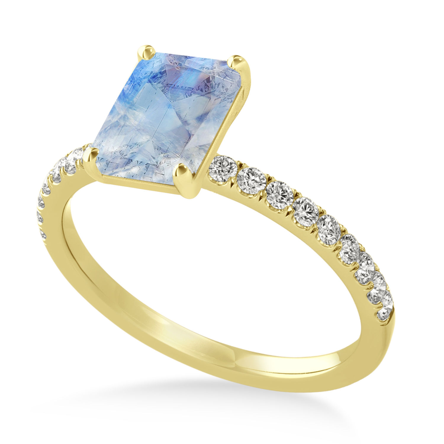 Emerald Moonstone & Diamond Single Row Hidden Halo Engagement Ring 18k Yellow Gold (1.31ct)