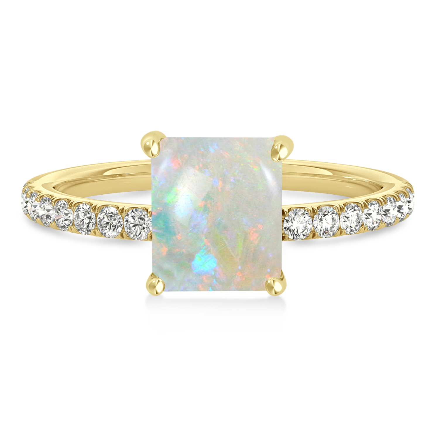 Emerald Opal & Diamond Single Row Hidden Halo Engagement Ring 14k Yellow Gold (1.31ct)