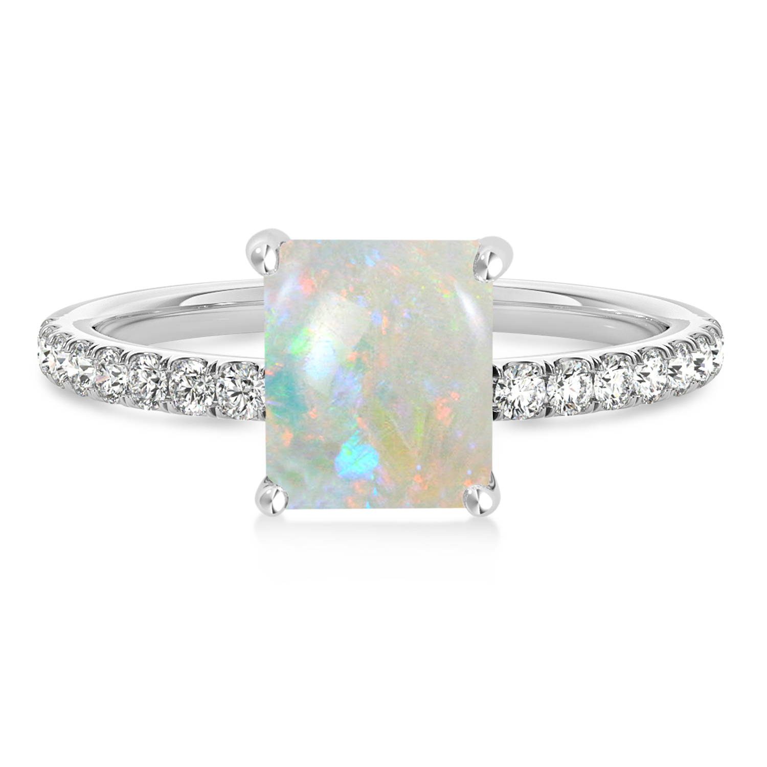 Emerald Opal & Diamond Single Row Hidden Halo Engagement Ring Palladium (1.31ct)