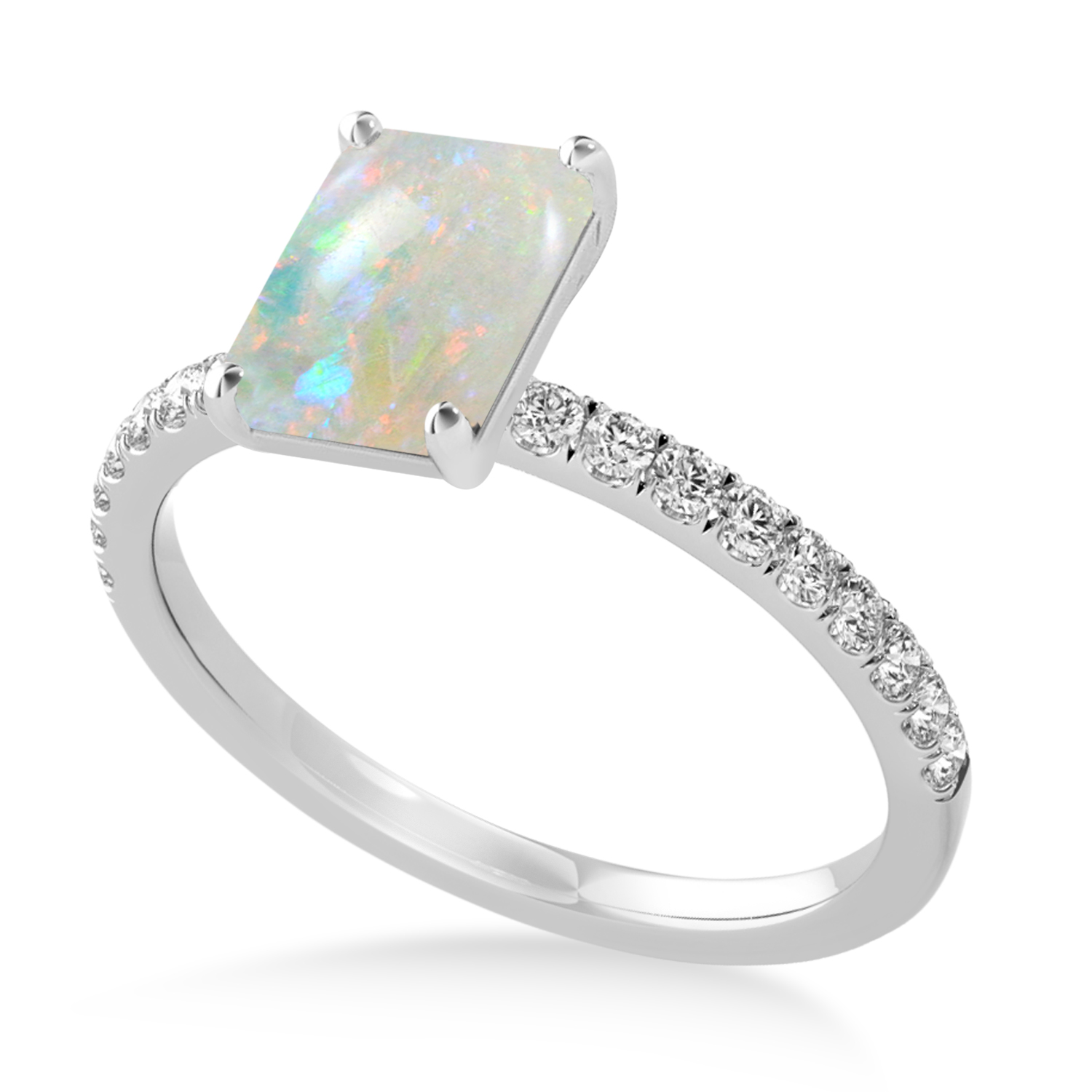 Emerald Opal & Diamond Single Row Hidden Halo Engagement Ring Palladium (1.31ct)