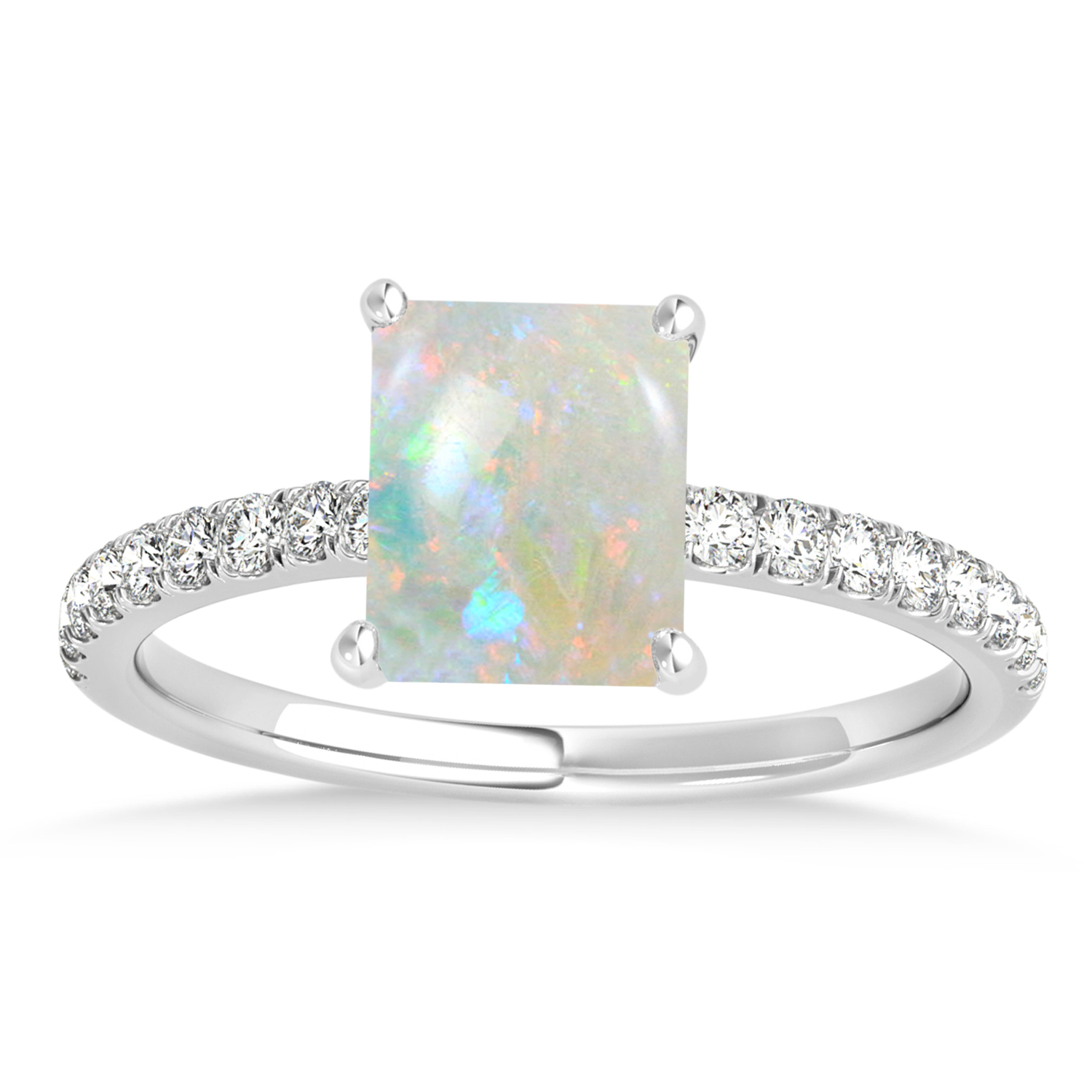 Emerald Opal & Diamond Single Row Hidden Halo Engagement Ring Palladium (1.31ct)