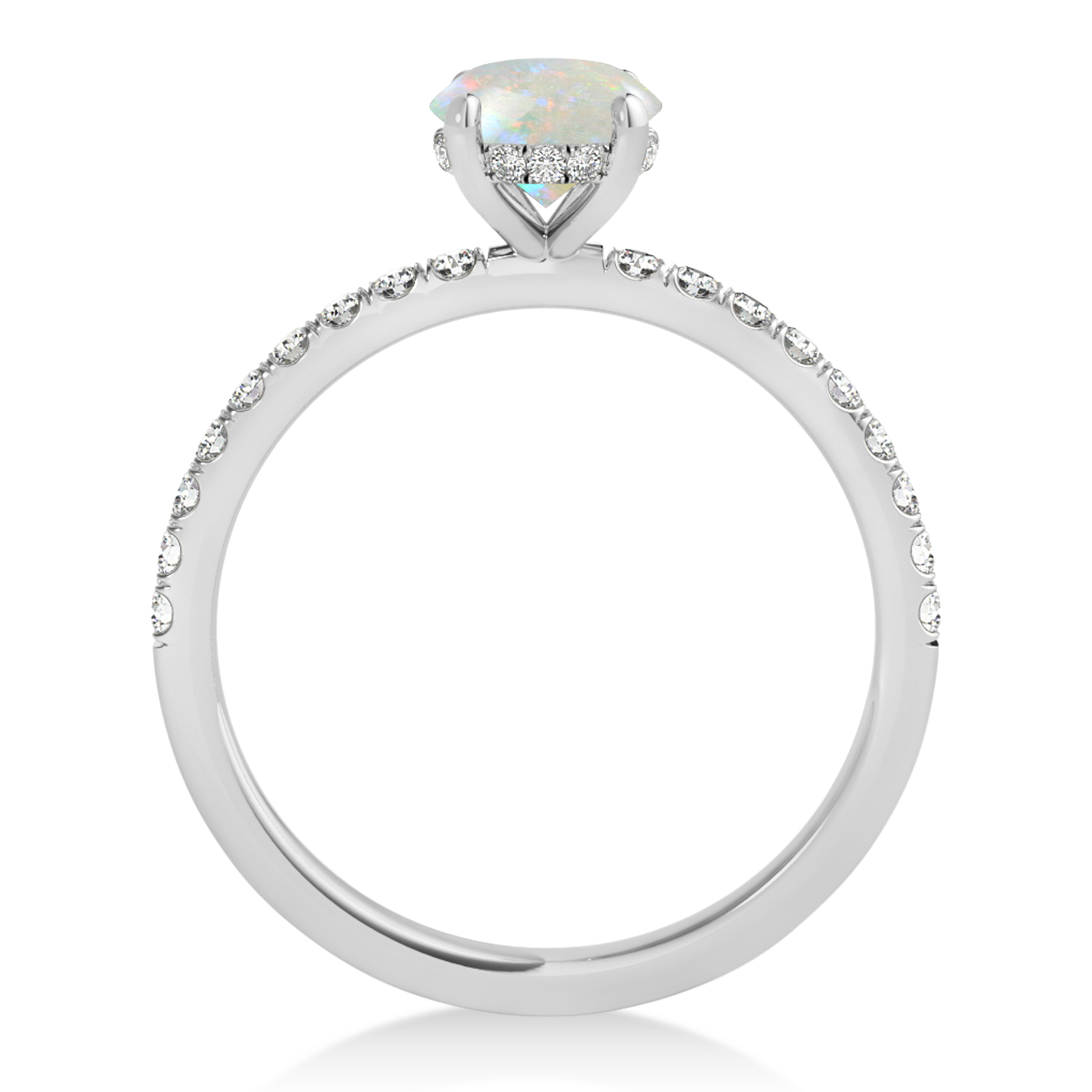 Emerald Opal & Diamond Single Row Hidden Halo Engagement Ring Platinum (1.31ct)