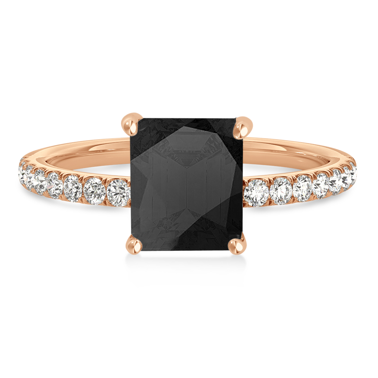 Emerald Onyx & Diamond Single Row Hidden Halo Engagement Ring 14k Rose Gold (1.31ct)