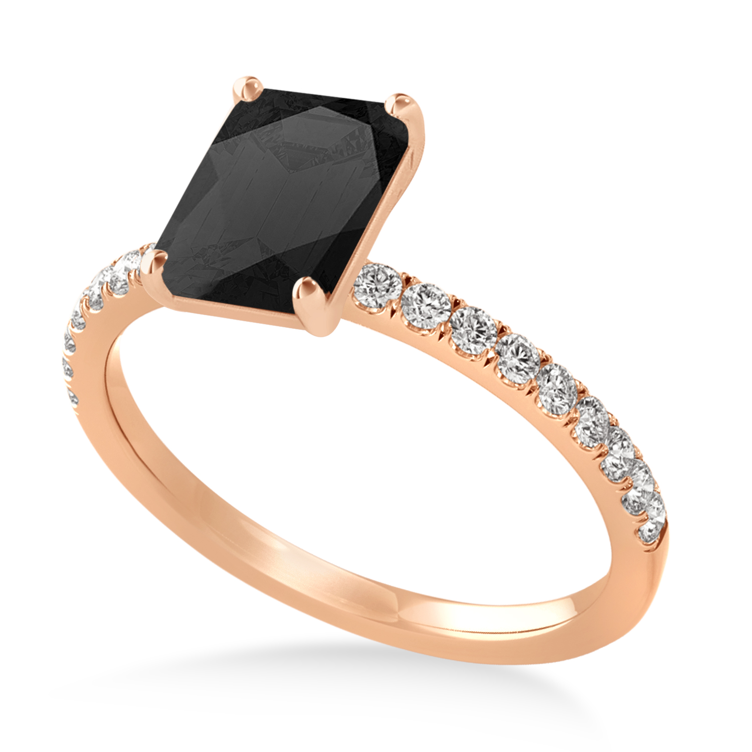 Emerald Onyx & Diamond Single Row Hidden Halo Engagement Ring 14k Rose Gold (1.31ct)