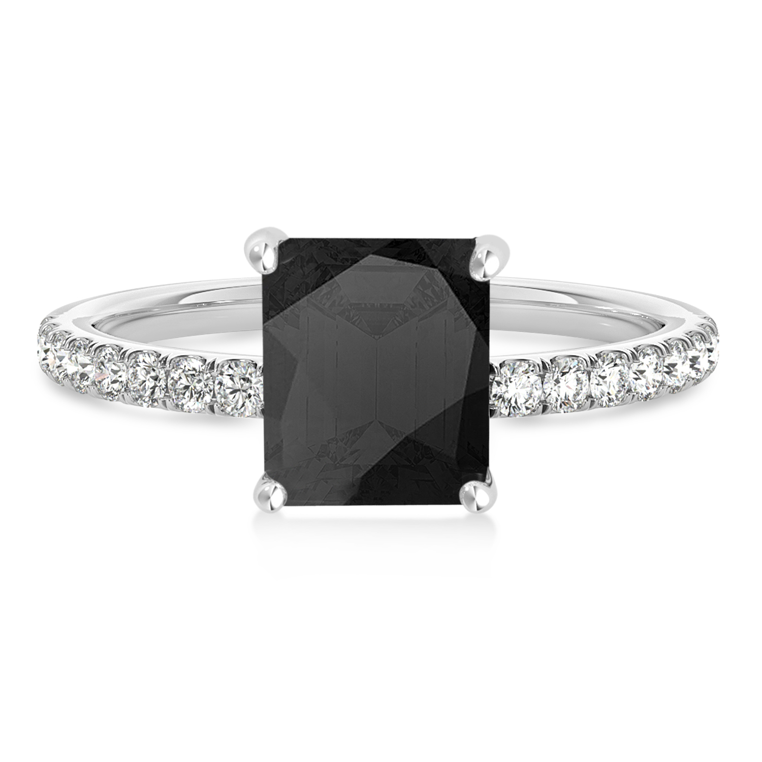 Emerald Onyx & Diamond Single Row Hidden Halo Engagement Ring 14k White Gold (1.31ct)