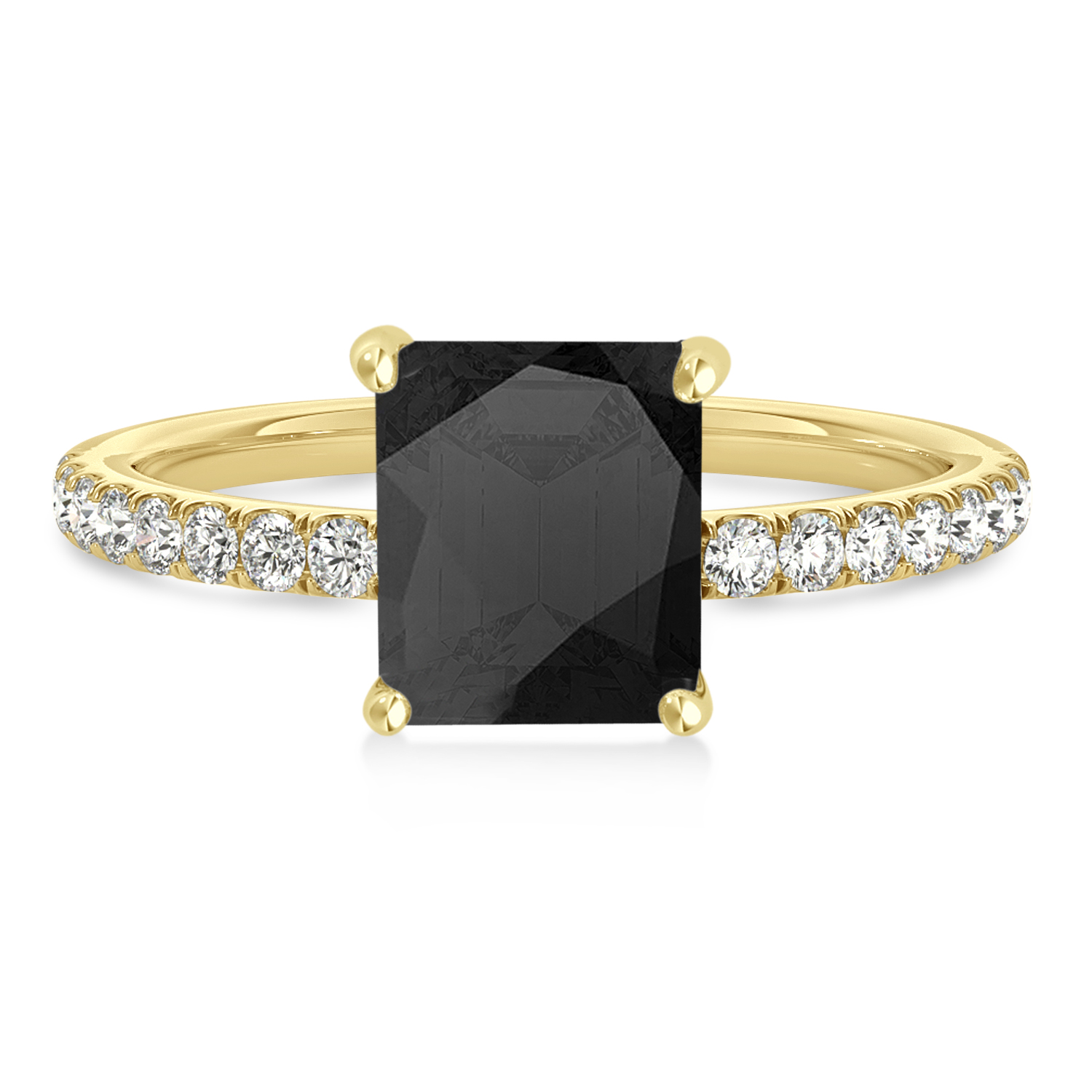 Emerald Onyx & Diamond Single Row Hidden Halo Engagement Ring 18k Yellow Gold (1.31ct)