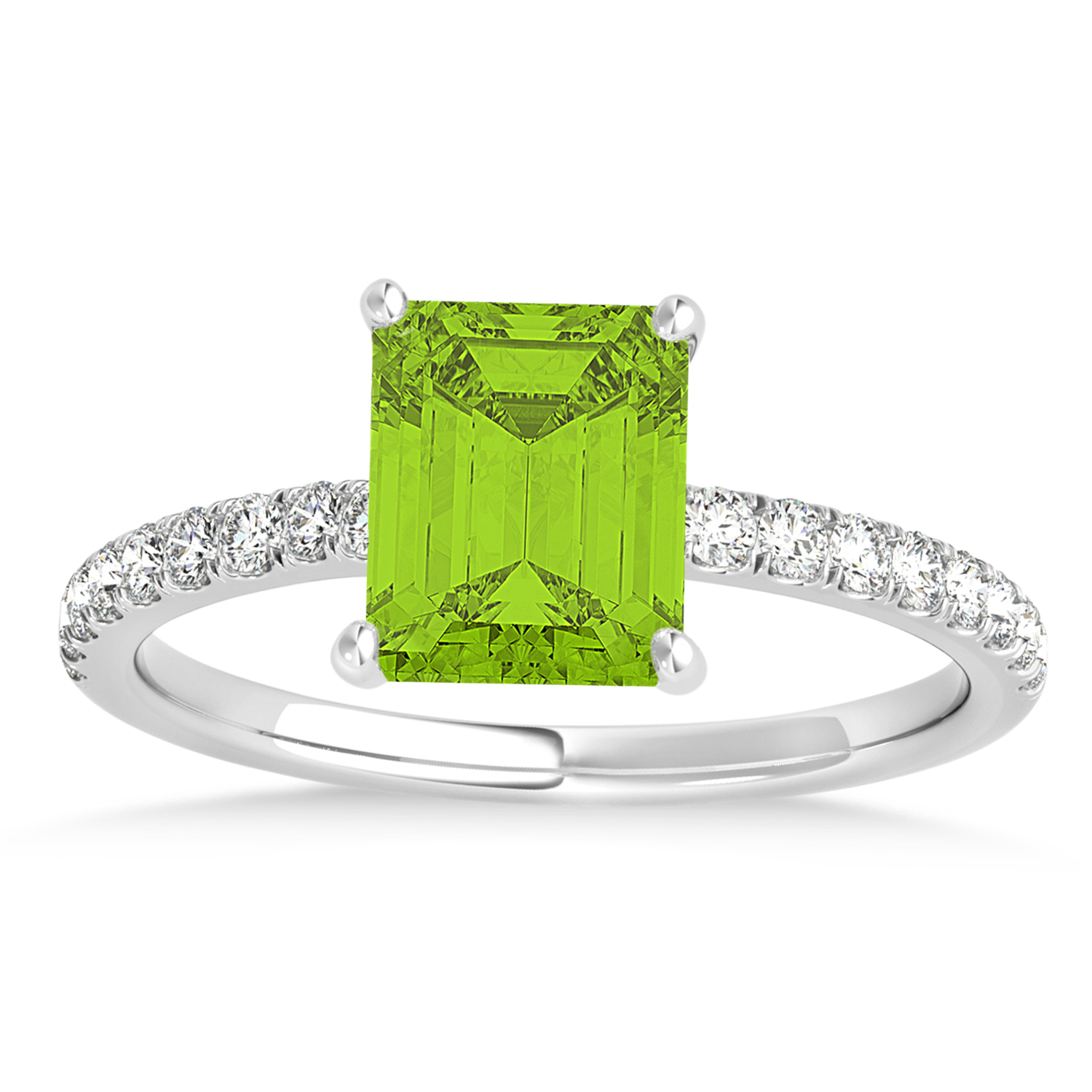 Emerald Peridot & Diamond Single Row Hidden Halo Engagement Ring 14k White Gold (1.31ct)
