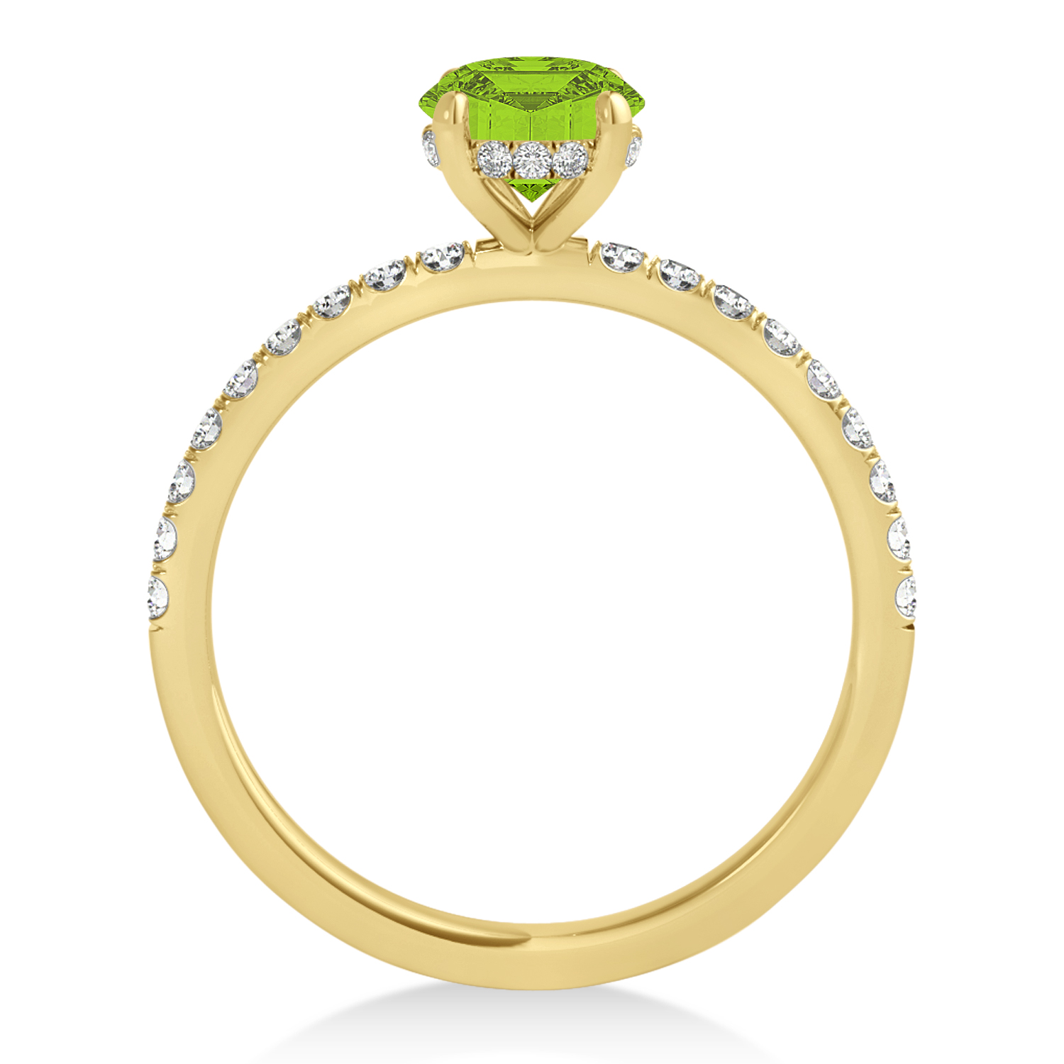 Emerald Peridot & Diamond Single Row Hidden Halo Engagement Ring 18k Yellow Gold (1.31ct)