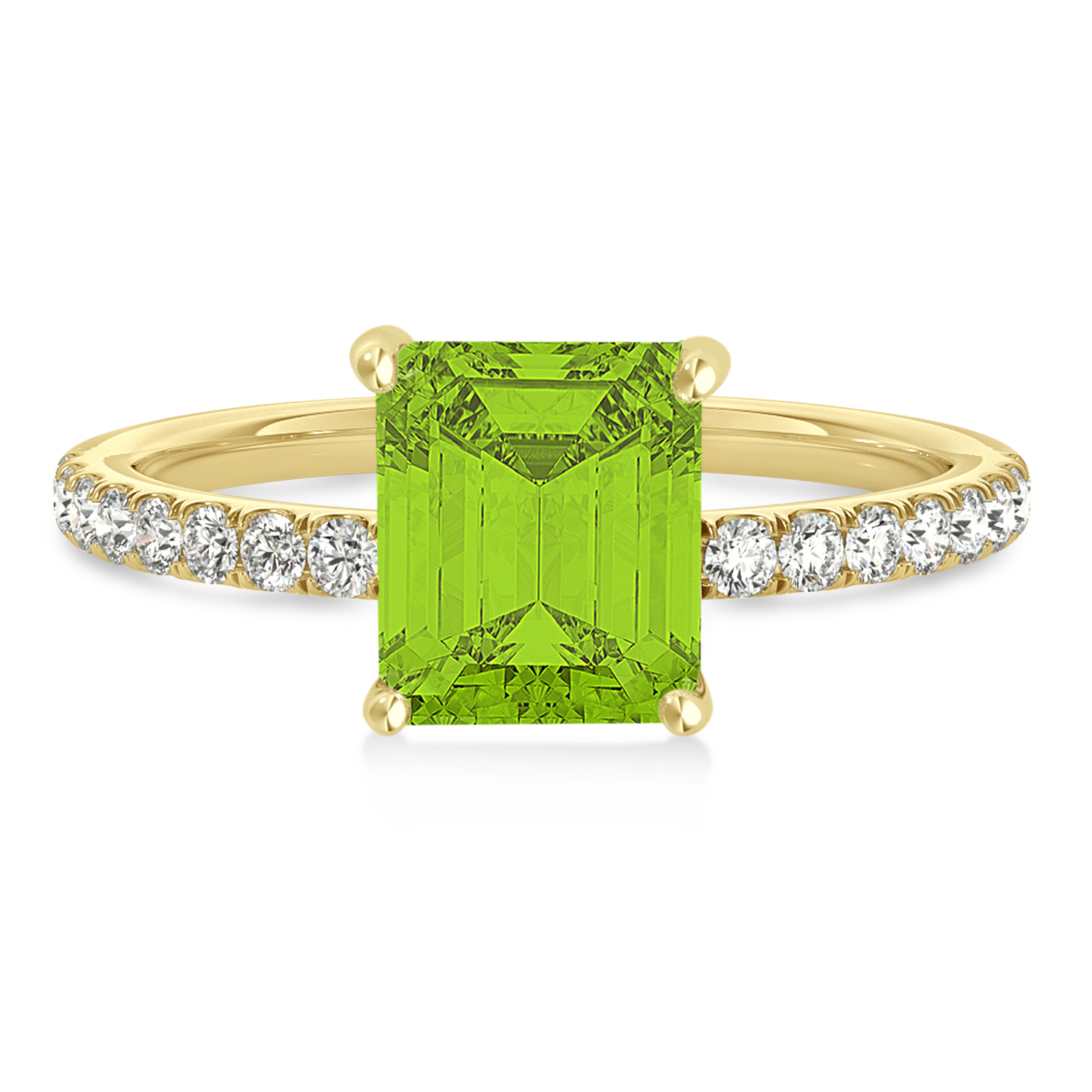 Emerald Peridot & Diamond Single Row Hidden Halo Engagement Ring 18k Yellow Gold (1.31ct)