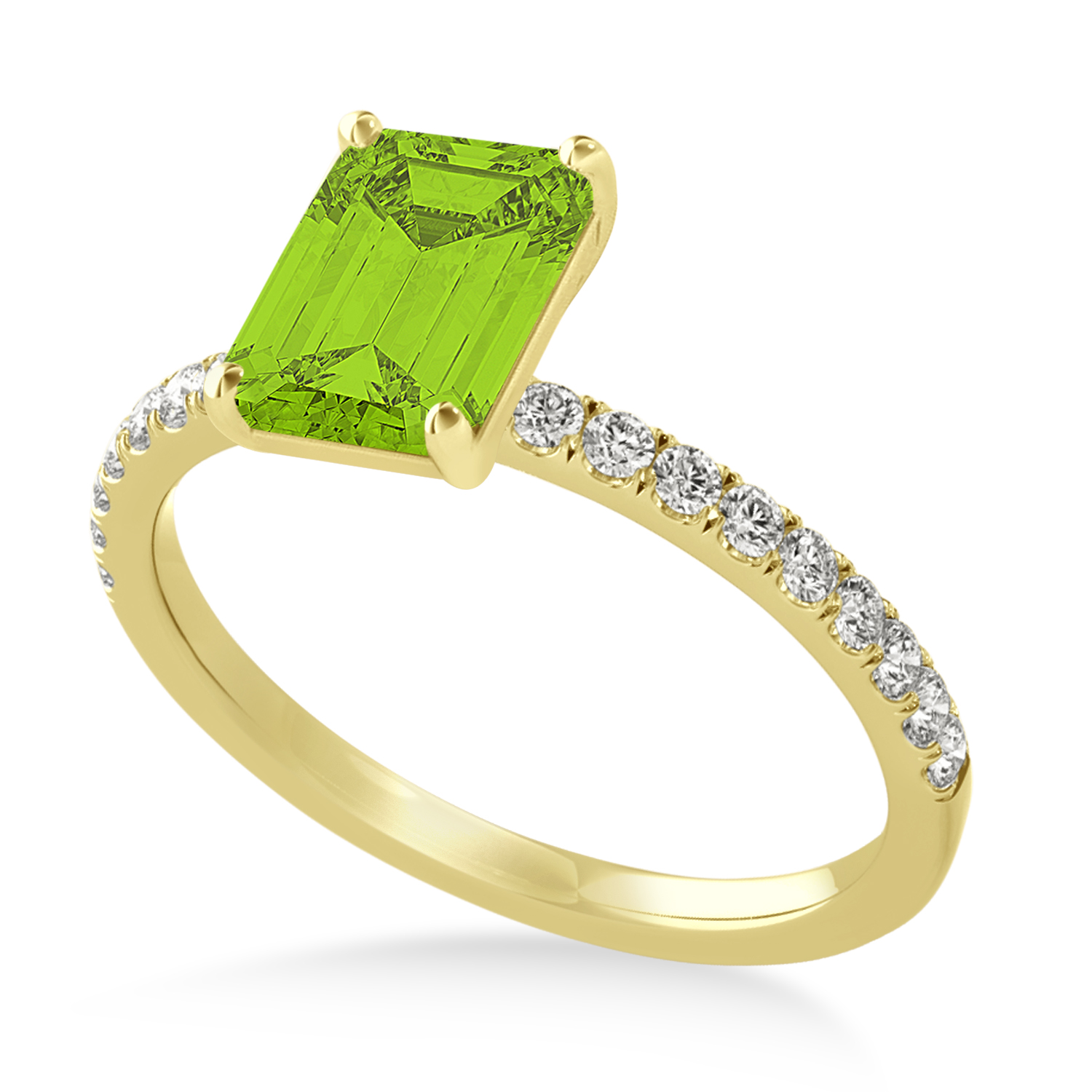 Emerald Peridot & Diamond Single Row Hidden Halo Engagement Ring 18k Yellow Gold (1.31ct)