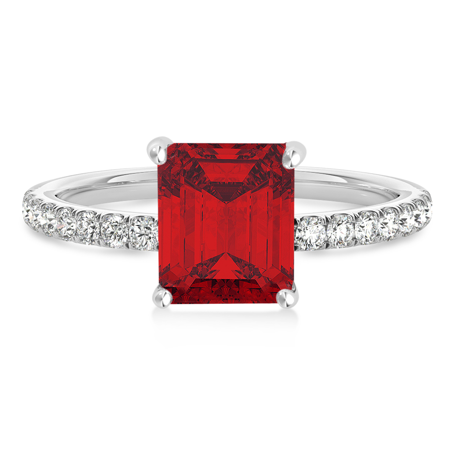 Emerald Ruby & Diamond Single Row Hidden Halo Engagement Ring Palladium (1.31ct)