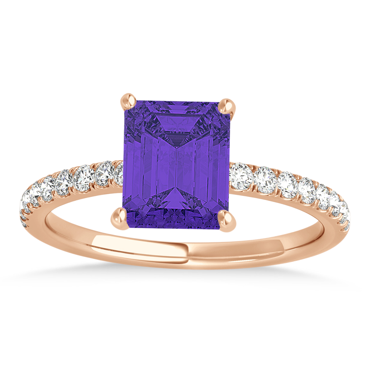 Emerald Tanzanite & Diamond Single Row Hidden Halo Engagement Ring 14k Rose Gold (1.31ct)
