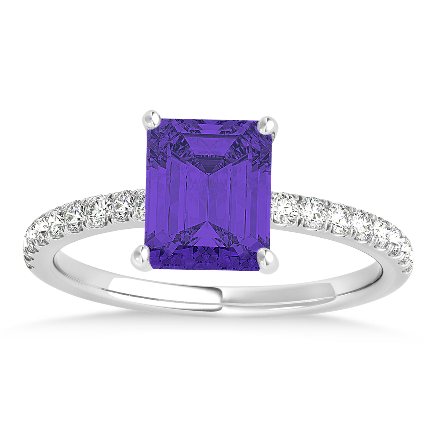 Emerald Tanzanite & Diamond Single Row Hidden Halo Engagement Ring 14k White Gold (1.31ct)